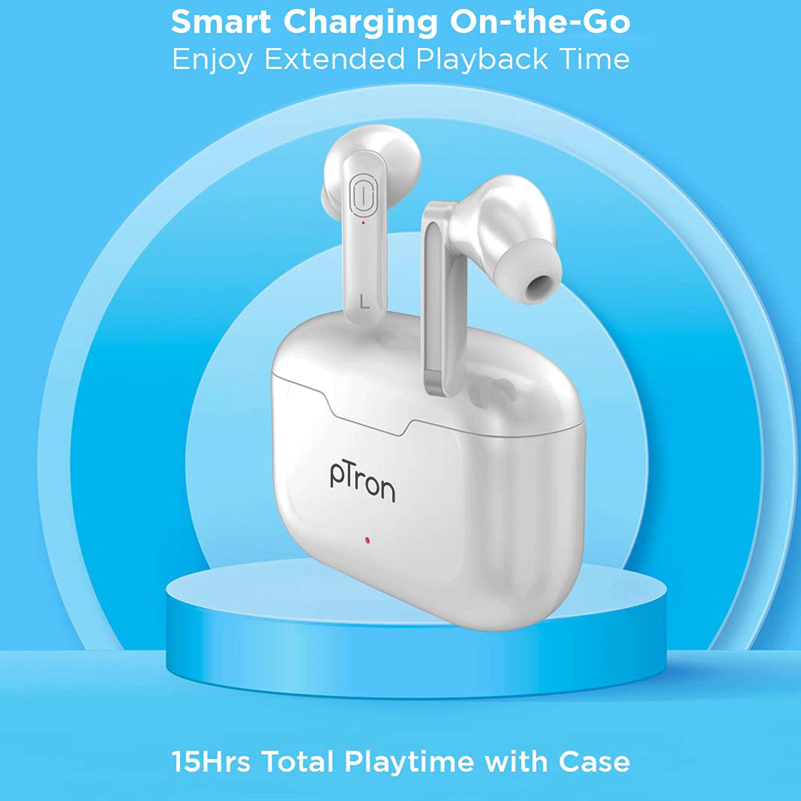 pTron Bassbuds Duo 140318114 TWS Earbuds with Passive Noise Cancellation (IPX4 Water Resistant, 15 Hours Playback, White)_9