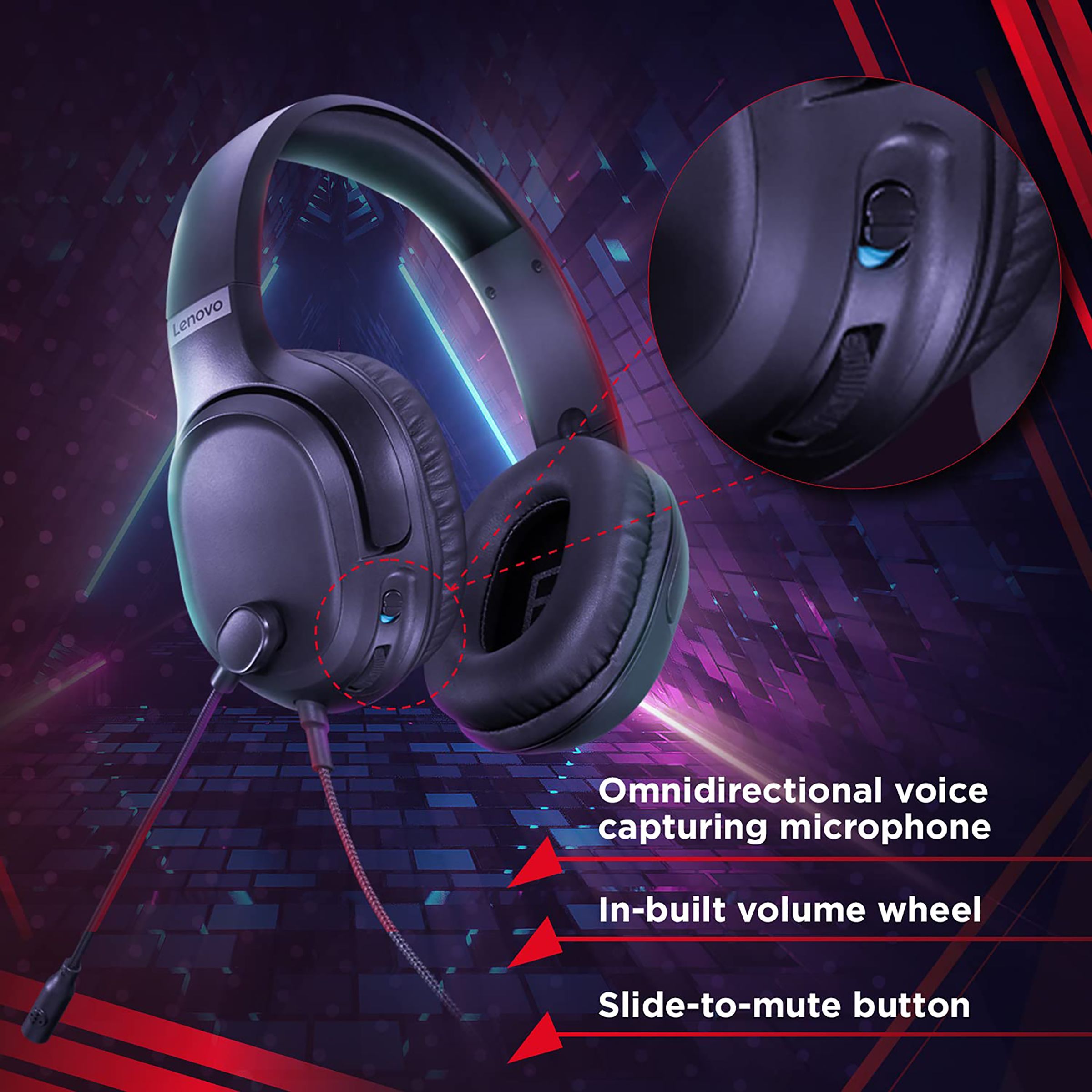 Lenovo IdeaPad H100 GXD1C67963 Wired Gaming Headset with Noise Cancellation (Inbuilt Volume Control Wheel, Over Ear, Black) Lenovo IdeaPad H100 GXD1C67963 Wired Gaming Headset with Noise Cancellation (Inbuilt Volume Control Wheel, Over Ear, Black)_5