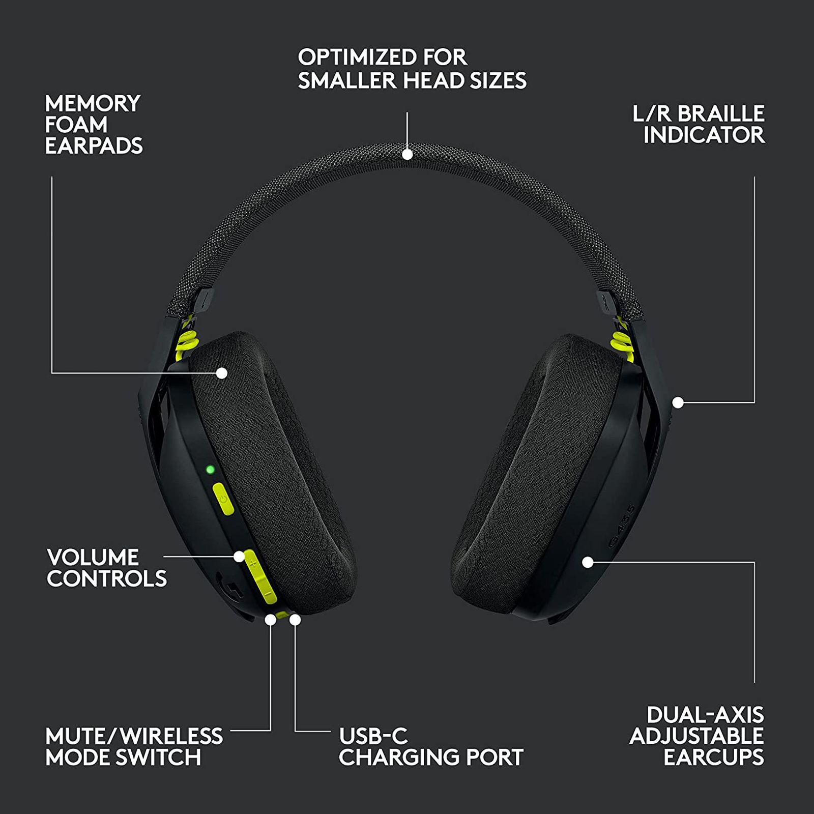 logitech G435 981-001051 Bluetooth Gaming Headphone(18 Hours Playback, Over Ear, Black/Neon Yellow) logitech G435 981-001051 Bluetooth Gaming Headphone(18 Hours Playback, Over Ear, Black/Neon Yellow)_6