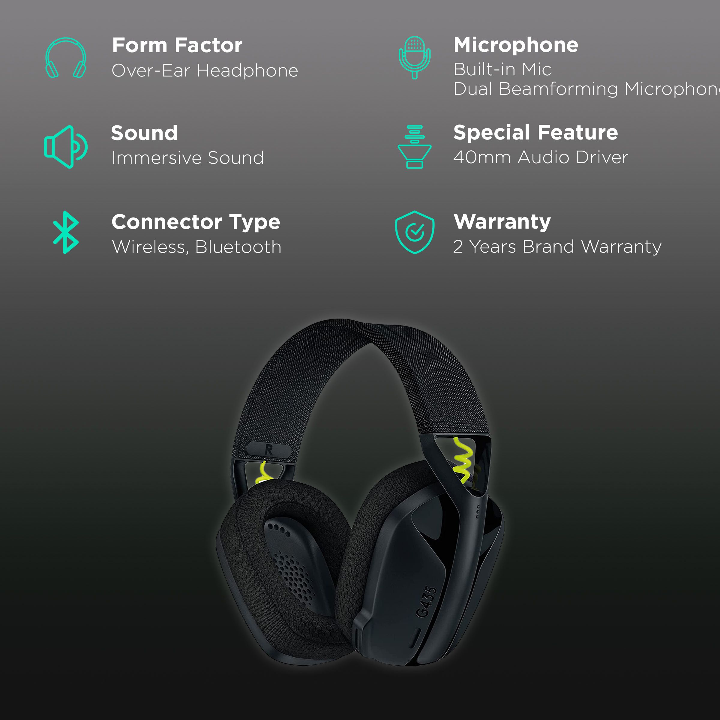 logitech G435 981-001051 Bluetooth Gaming Headphone(18 Hours Playback, Over Ear, Black/Neon Yellow) logitech G435 981-001051 Bluetooth Gaming Headphone(18 Hours Playback, Over Ear, Black/Neon Yellow)_2