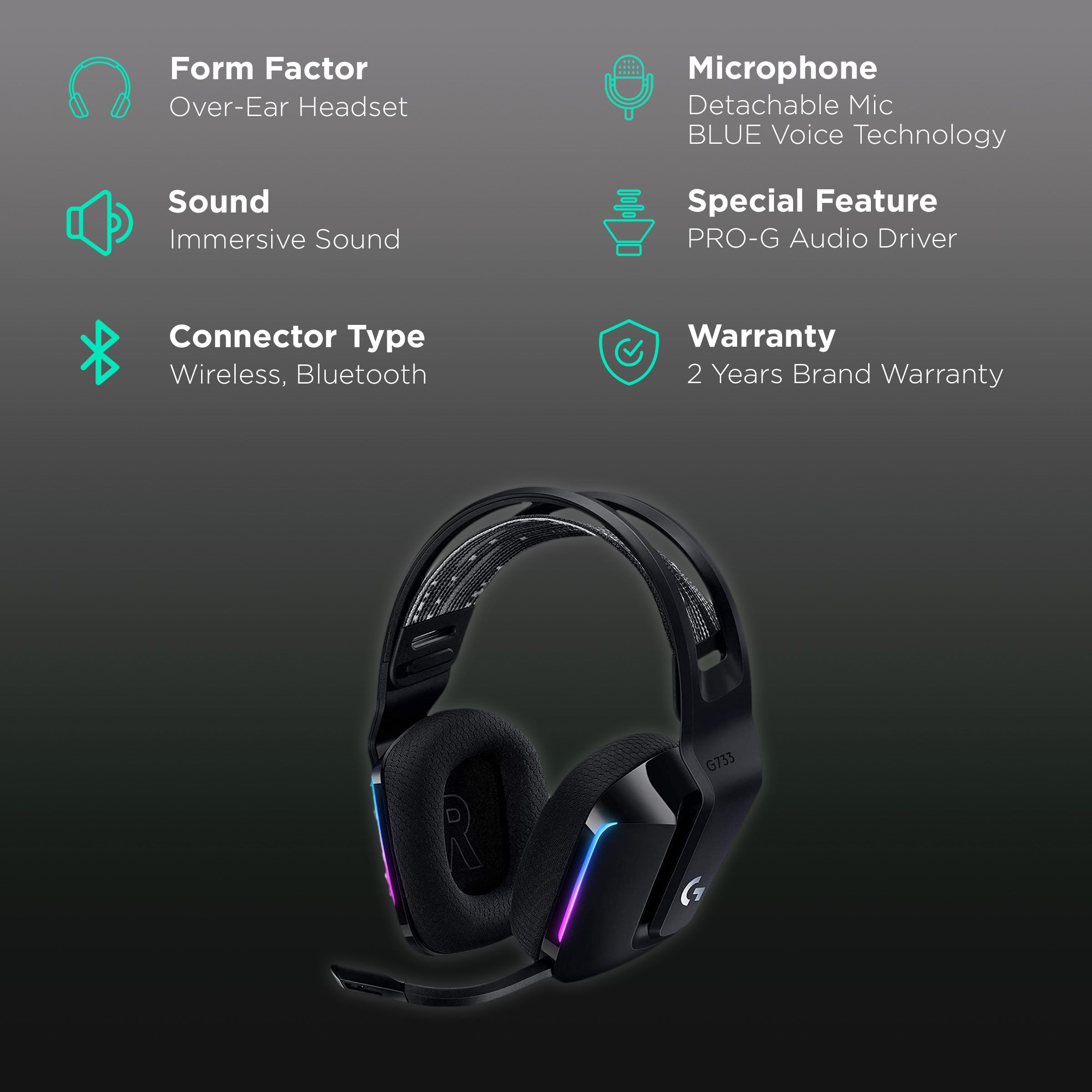 logitech G733 981-000867 Bluetooth Gaming Headphone (29 Hours Playback, Over Ear, Black) logitech G733 981-000867 Bluetooth Gaming Headphone (29 Hours Playback, Over Ear, Black)_2