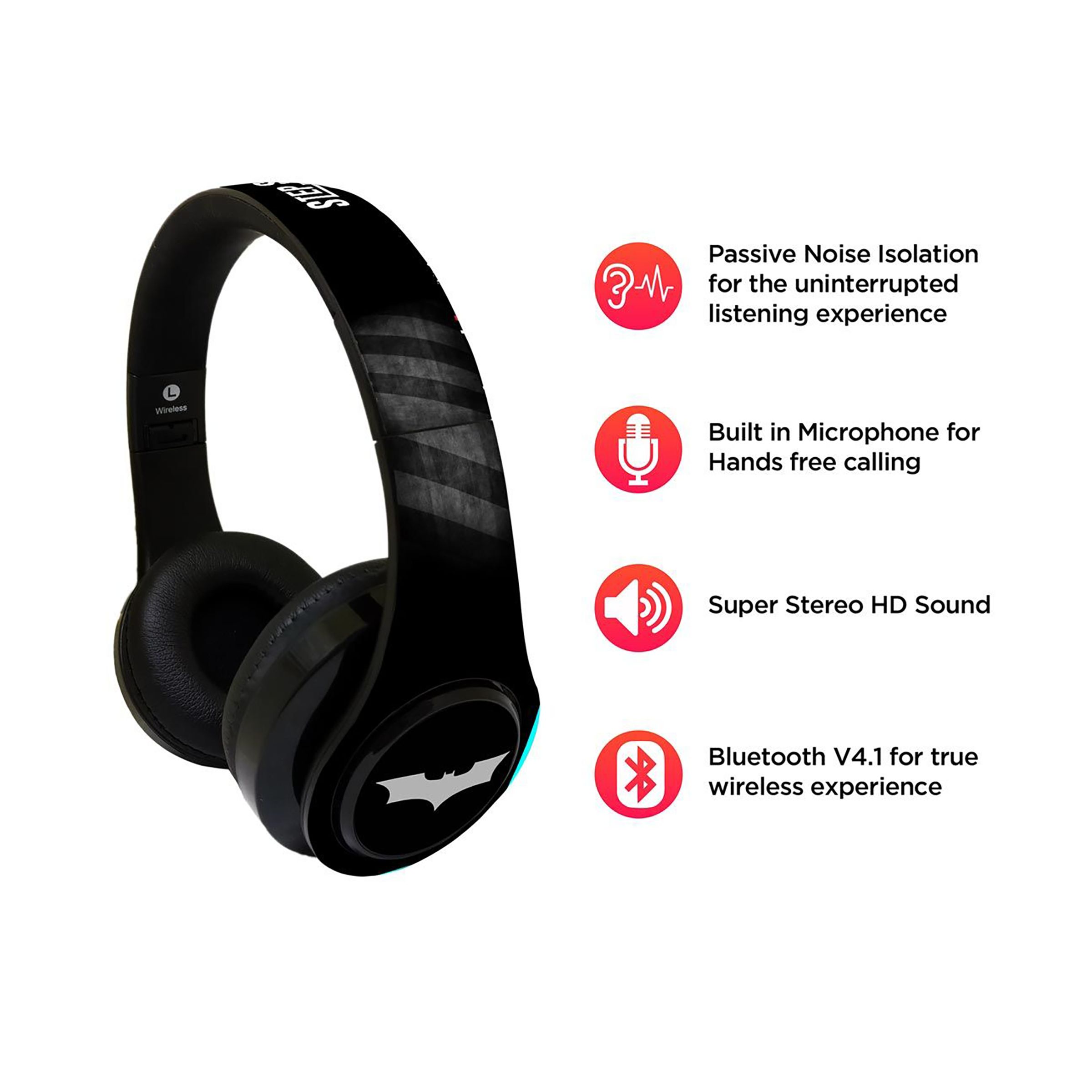 macmerise StepSetGo Batman - Decibel SODCSSGDC5088 Bluetooth Headphone with Mic (Passive Noise Cancellation, On Ear, Multicolor)_4