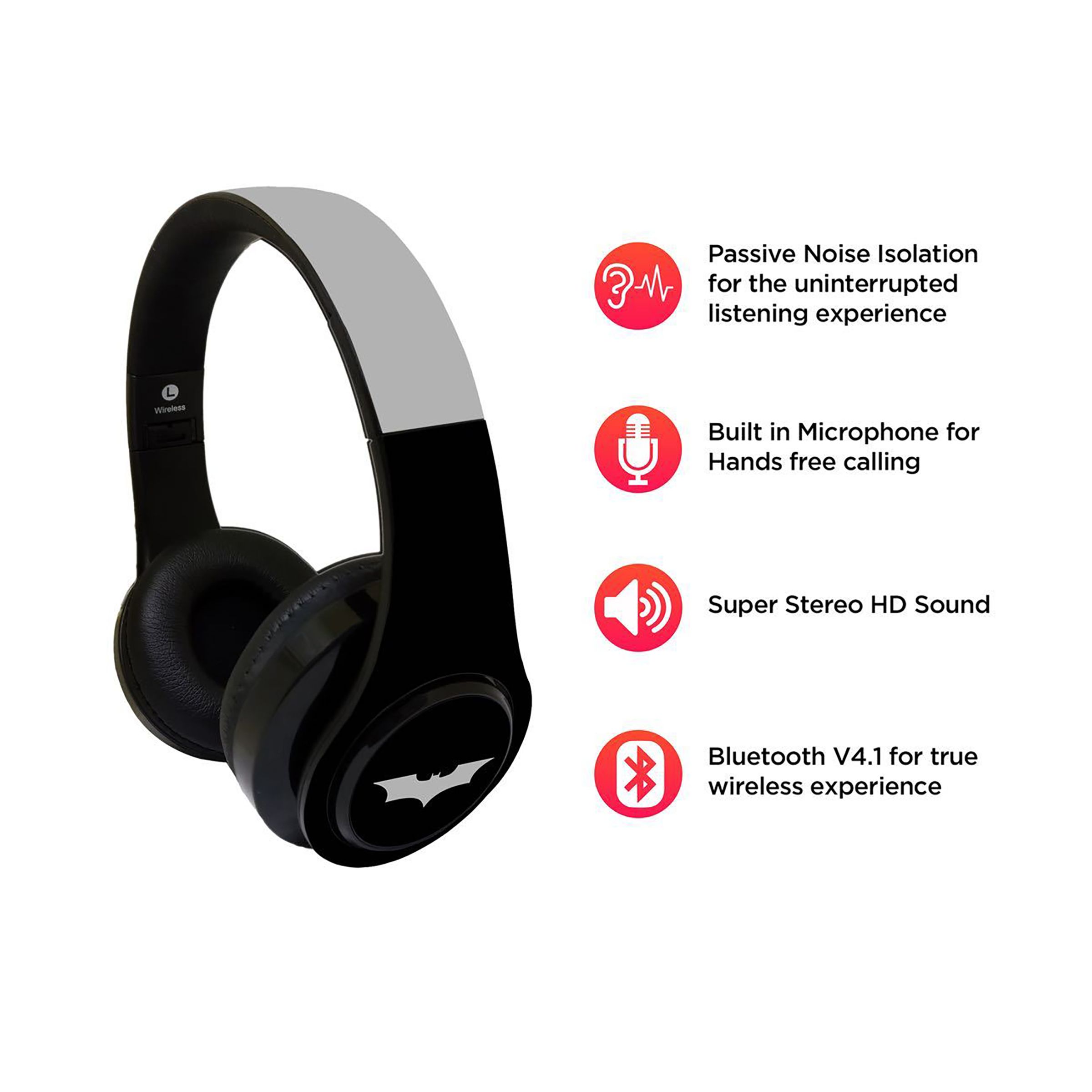 macmerise The Dark Knight - Decibel SODCIBLDK2062 Bluetooth Headphone with Mic (Passive Noise Cancellation, On Ear, Multicolor)_3