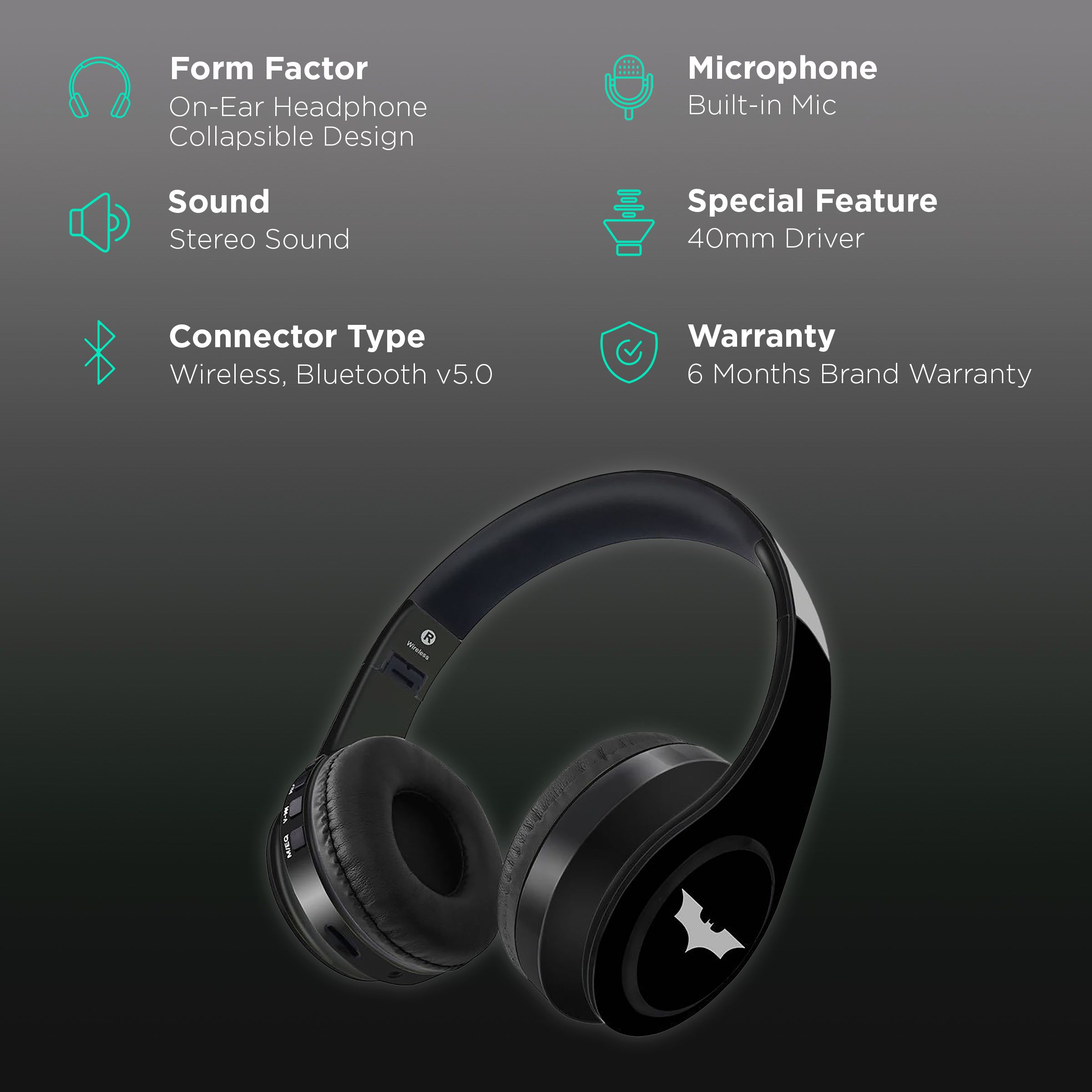 macmerise The Dark Knight - Decibel SODCIBLDK2062 Bluetooth Headphone with Mic (Passive Noise Cancellation, On Ear, Multicolor)_2