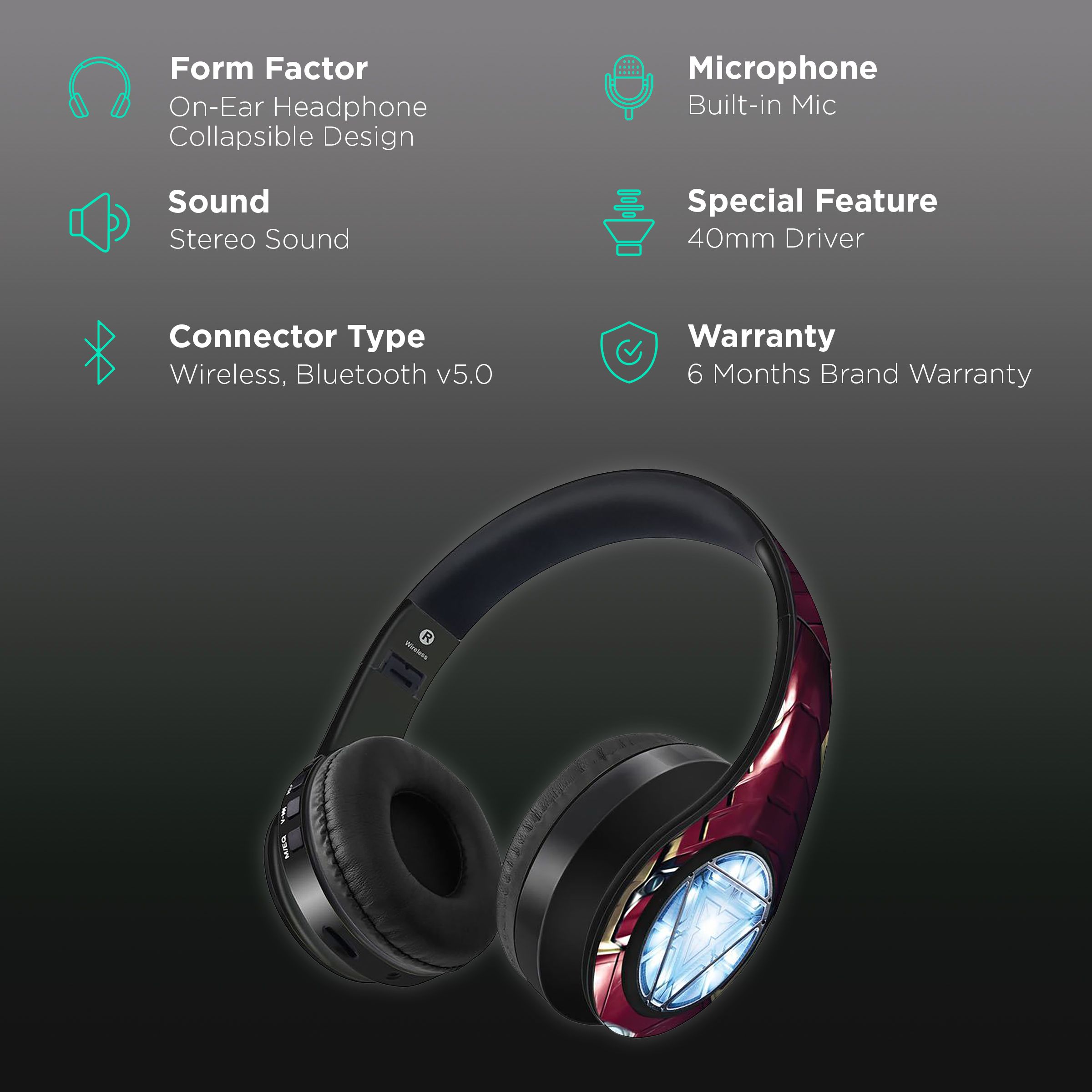macmerise Suit up Ironman - Decibel SODCIBLMM1898 Bluetooth Headphone with Mic (Passive Noise Cancellation, On Ear, Multicolor) macmerise Suit up Ironman - Decibel SODCIBLMM1898 Bluetooth Headphone with Mic (Passive Noise Cancellation, On Ear, Multicolor)_2