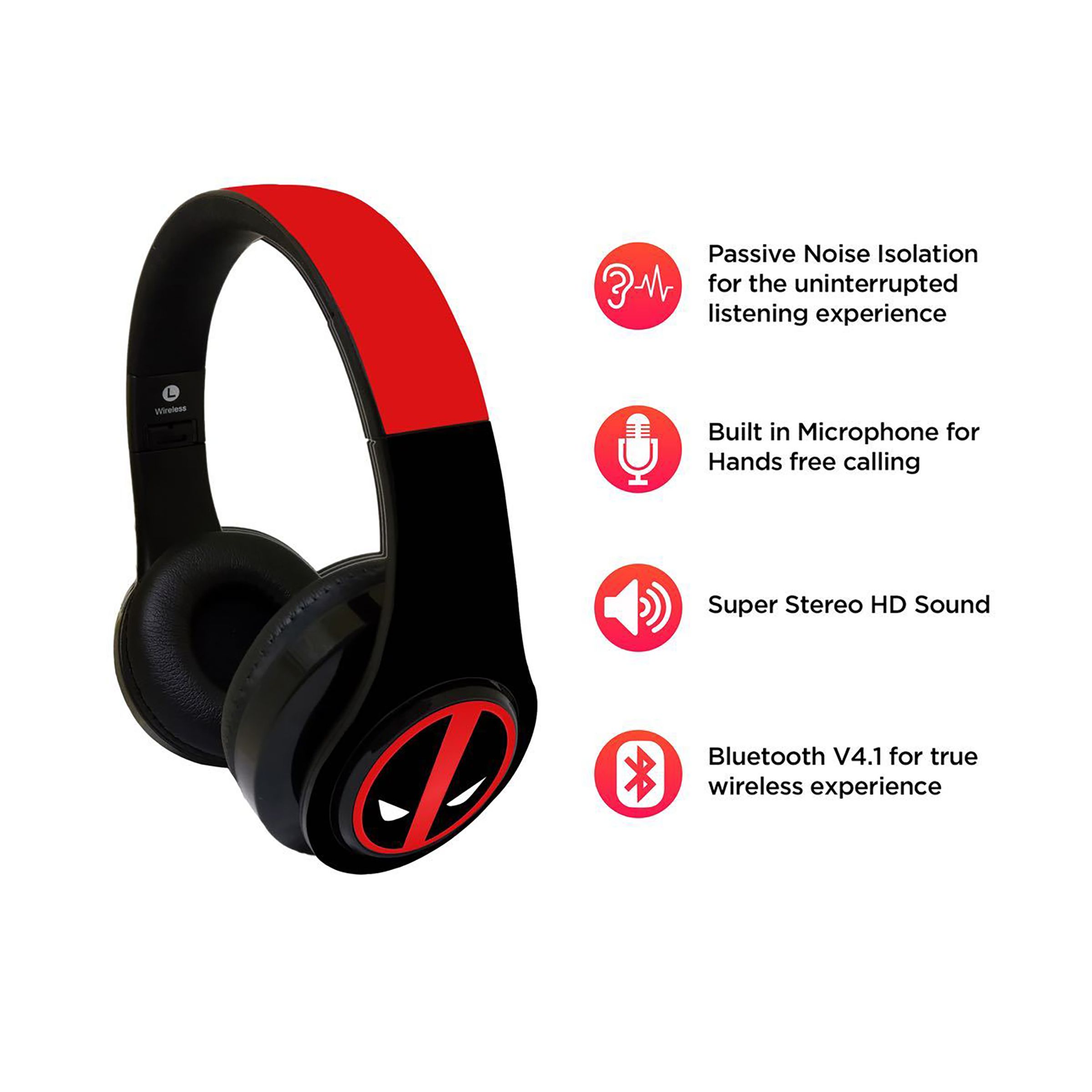 macmerise Face Focus Deadpool - Decibel SODCIBLMM3928 Bluetooth Headphone with Mic (Passive Noise Cancellation, On Ear, Multicolor) macmerise Face Focus Deadpool - Decibel SODCIBLMM3928 Bluetooth Headphone with Mic (Passive Noise Cancellation, On Ear, Multicolor)_4