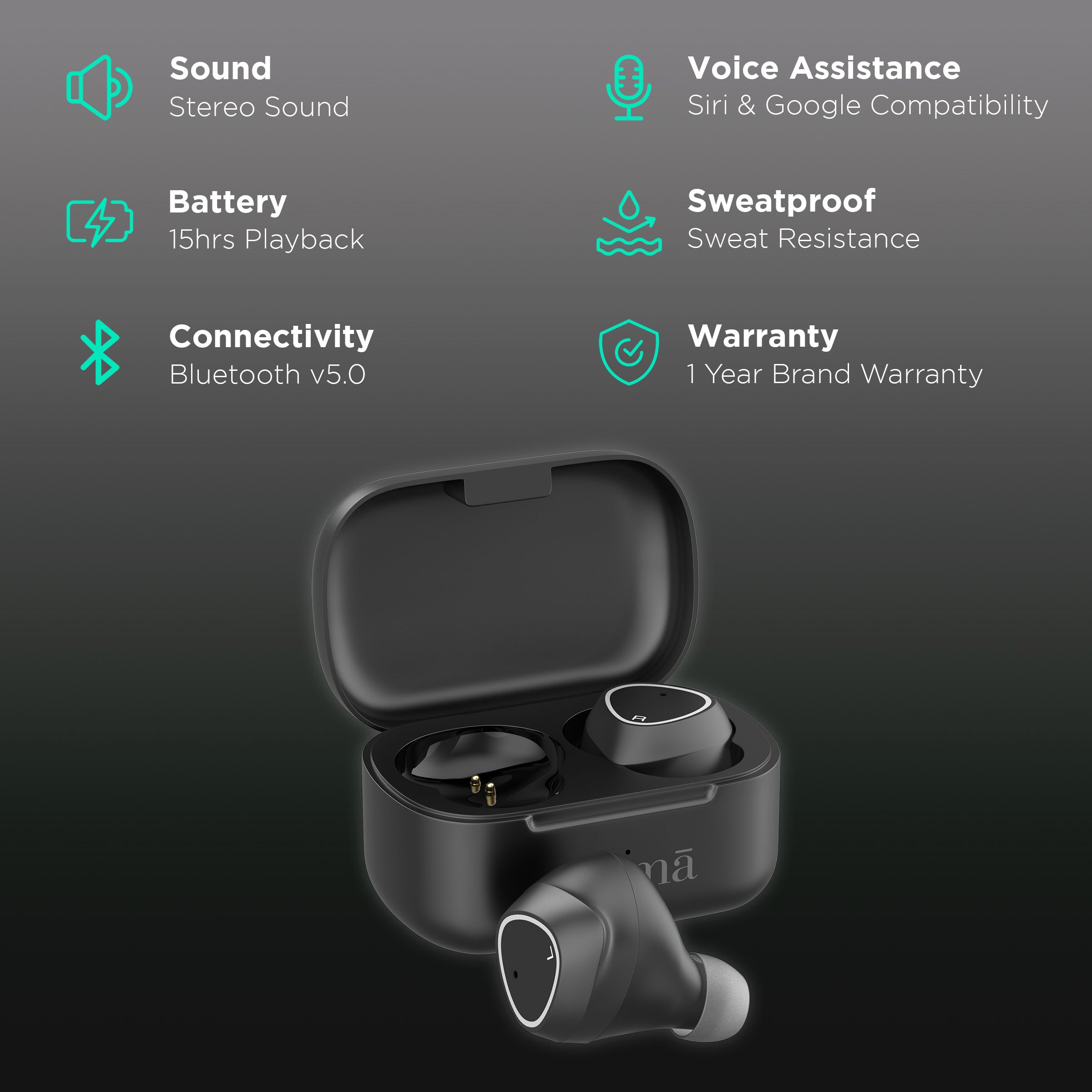 Croma TWS Earbuds with Noise Isolation (Sweat Resistant, 15 Hours Playback, Black)_2