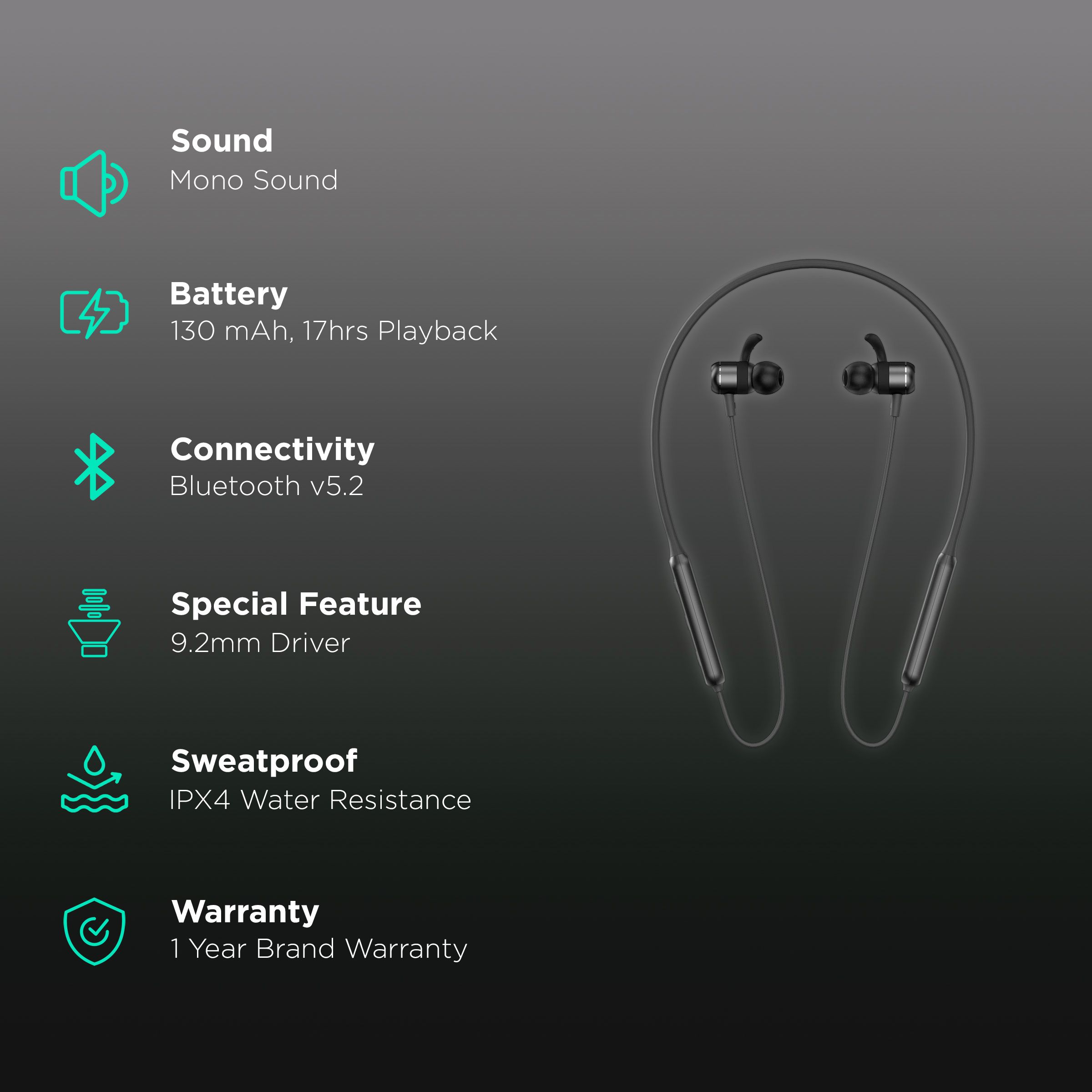 realme N100 RMA2111 Neckband (IPX4 Water Resistant, 17 Hours Playtime, Black)_2