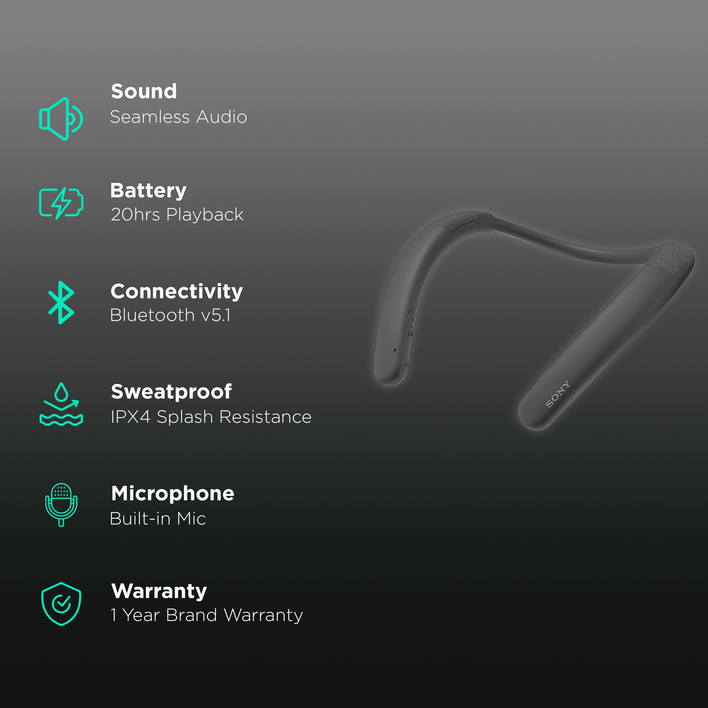 SONY SRS-NB10/BC IN Bone Conduction Bluetooth Headset (IPX4 Splashproof, 20 Hours Playtime, Charcoal Grey)_2