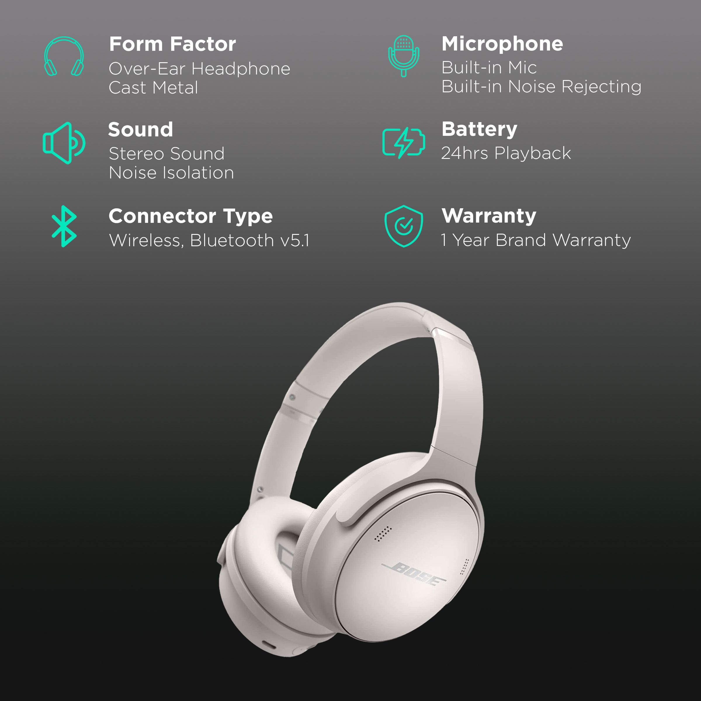 BOSE QuietComfort 45 Bluetooth Headphone with Mic (24 Hours Playtime, Over Ear, White Smoke) BOSE QuietComfort 45 Bluetooth Headphone with Mic (24 Hours Playtime, Over Ear, White Smoke)_2
