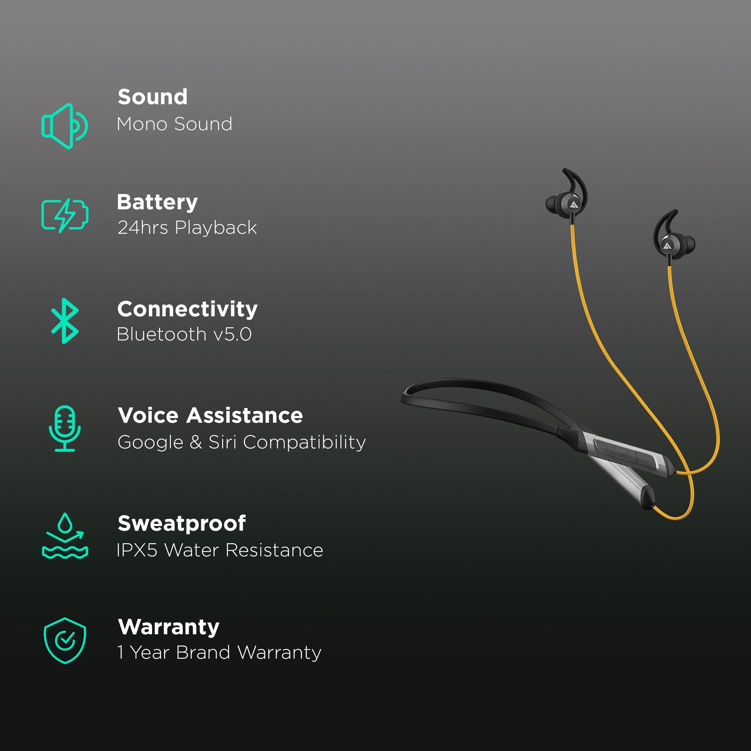 GOBOULT ProBass X-Charge BA-RD-XCharge Neckband (IPX5 Water Resistant, Google & Siri Compatibility, Yellow)_2