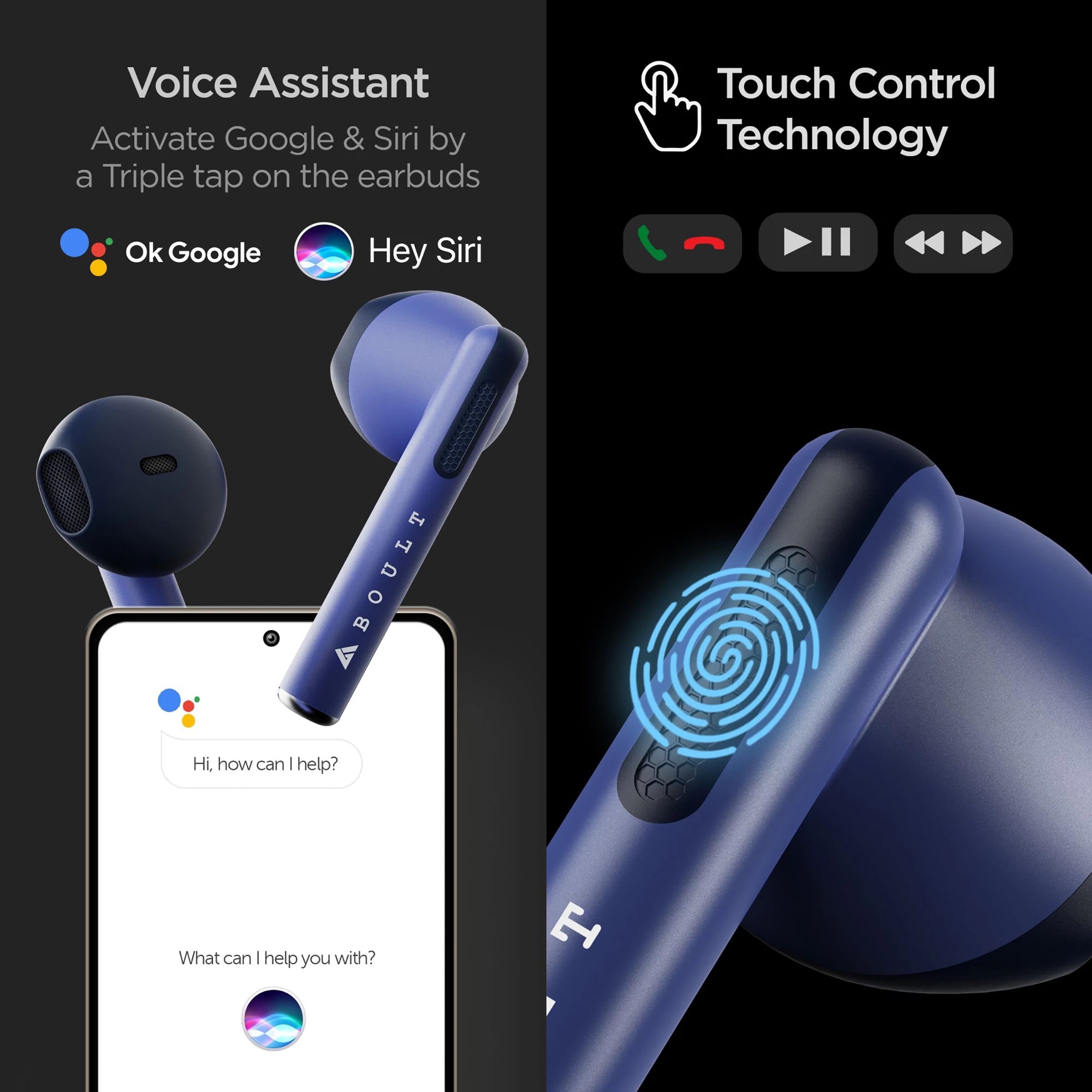 GOBOULT AirBass XPods BA-RD-XPods In-Ear Truly Wireless Earbuds With Mic (Bluetooth 5.0, Touch Control, Blue) GOBOULT AirBass XPods BA-RD-XPods In-Ear Truly Wireless Earbuds With Mic (Bluetooth 5.0, Touch Control, Blue)_5