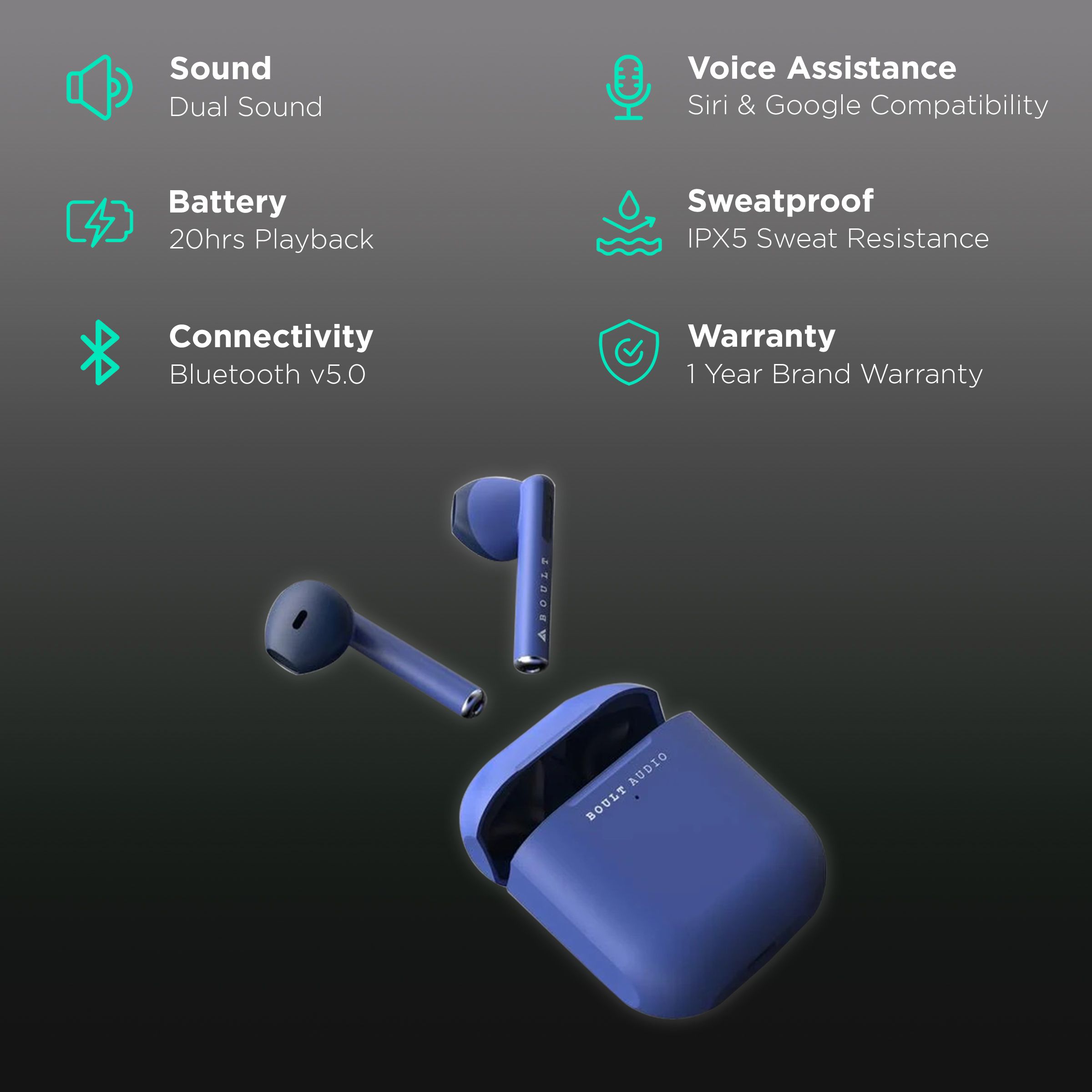 GOBOULT AirBass XPods BA-RD-XPods In-Ear Truly Wireless Earbuds With Mic (Bluetooth 5.0, Touch Control, Blue) GOBOULT AirBass XPods BA-RD-XPods In-Ear Truly Wireless Earbuds With Mic (Bluetooth 5.0, Touch Control, Blue)_2