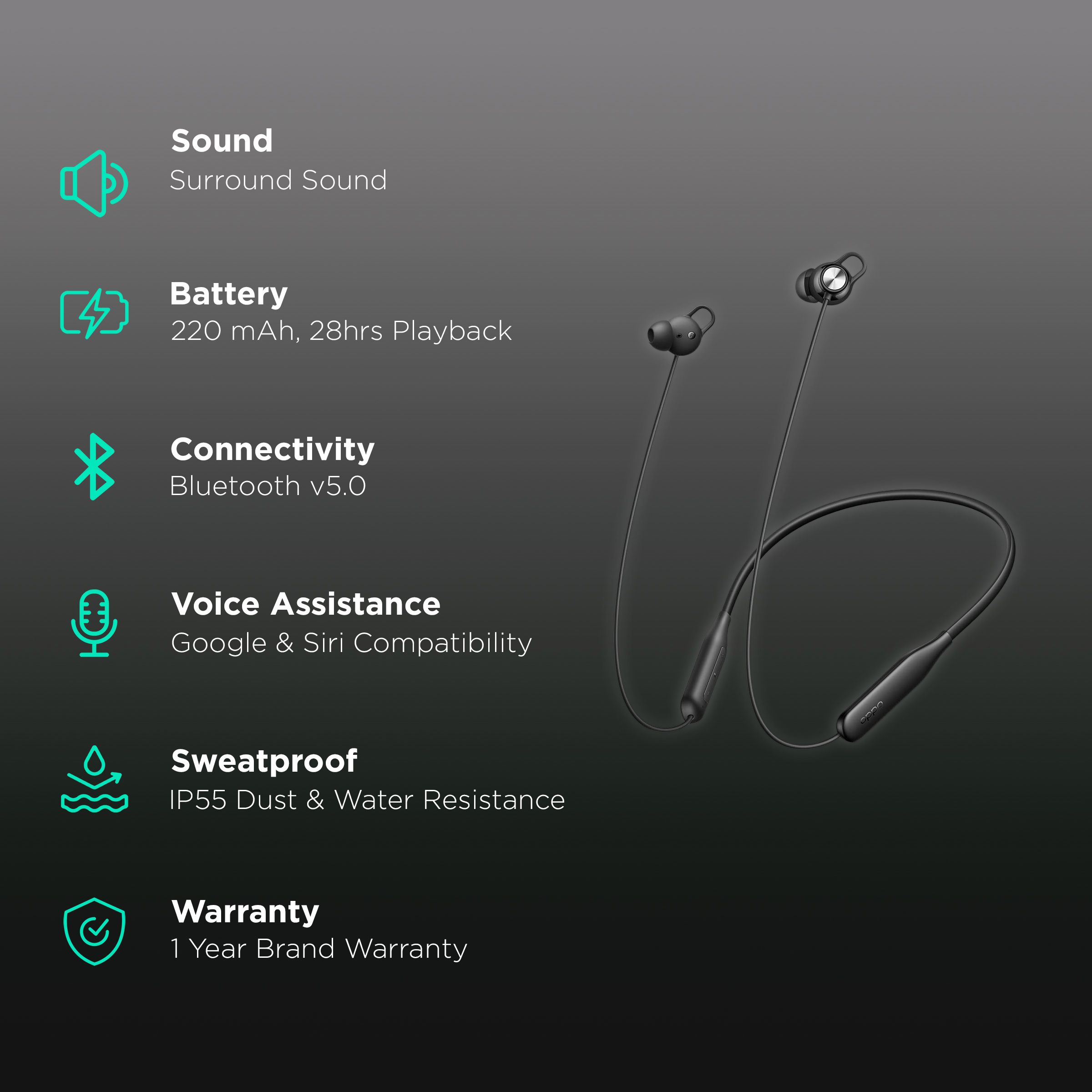oppo Enco M32 EWN20 Neckband (IP55 Water & Sweat Resistant, 28 Hours Playtime, Black)_2