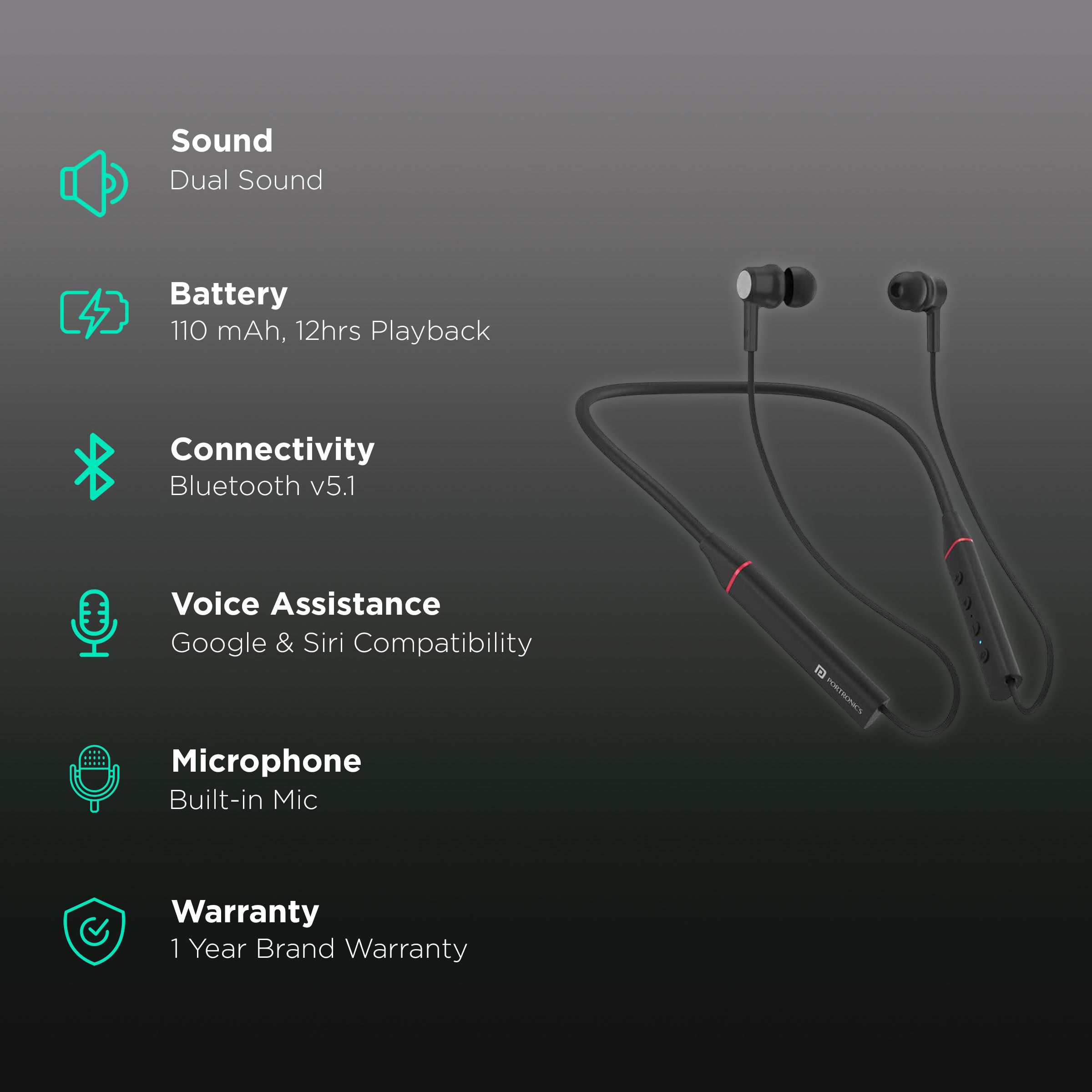 PORTRONICS Harmonics 400 POR 1588 Neckband (12 Hours Playtime, Thunder Black) PORTRONICS Harmonics 400 POR 1588 Neckband (12 Hours Playtime, Thunder Black)_2