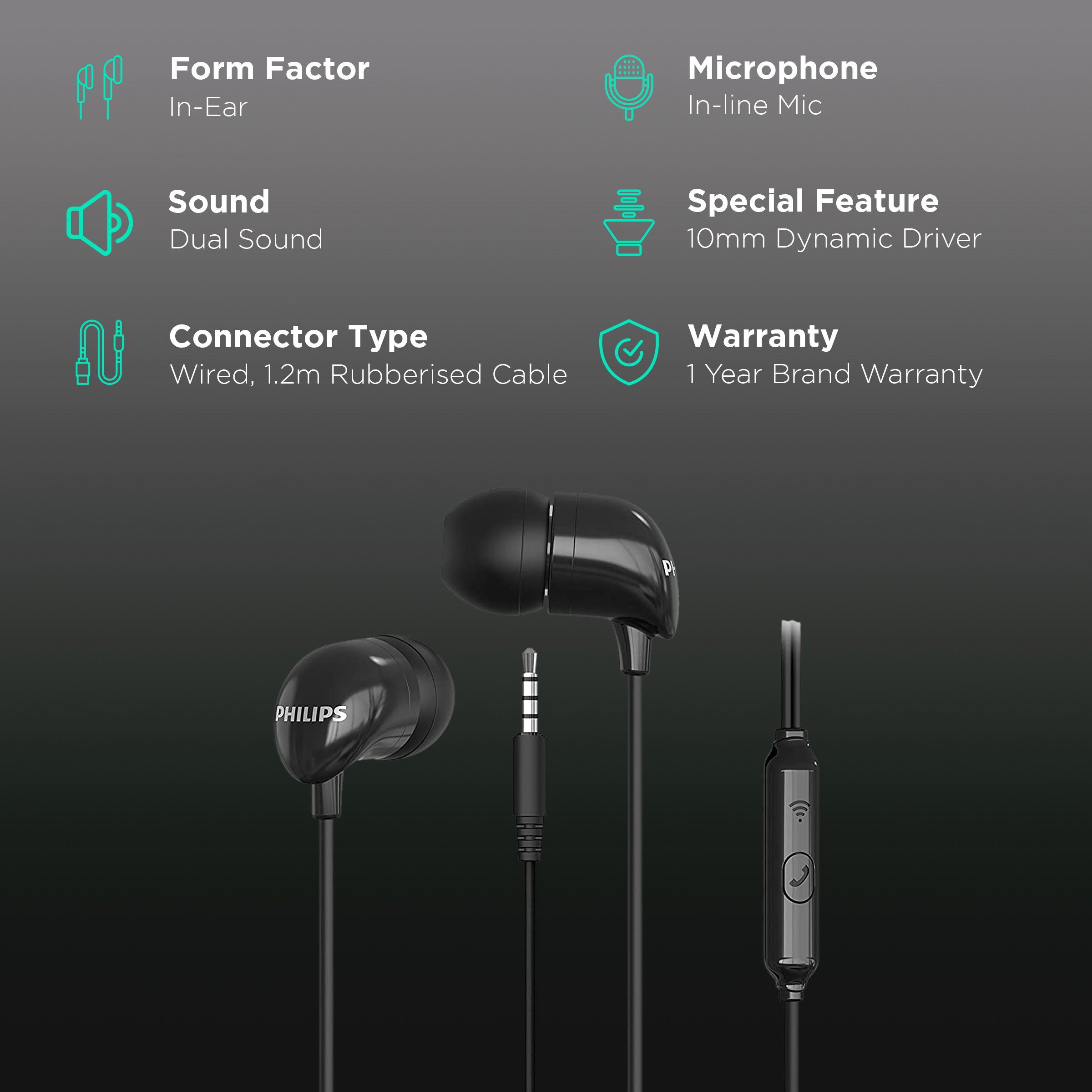 PHILIPS TAE1126BK/94 Wired Earphone with Mic (In Ear, Black)_2