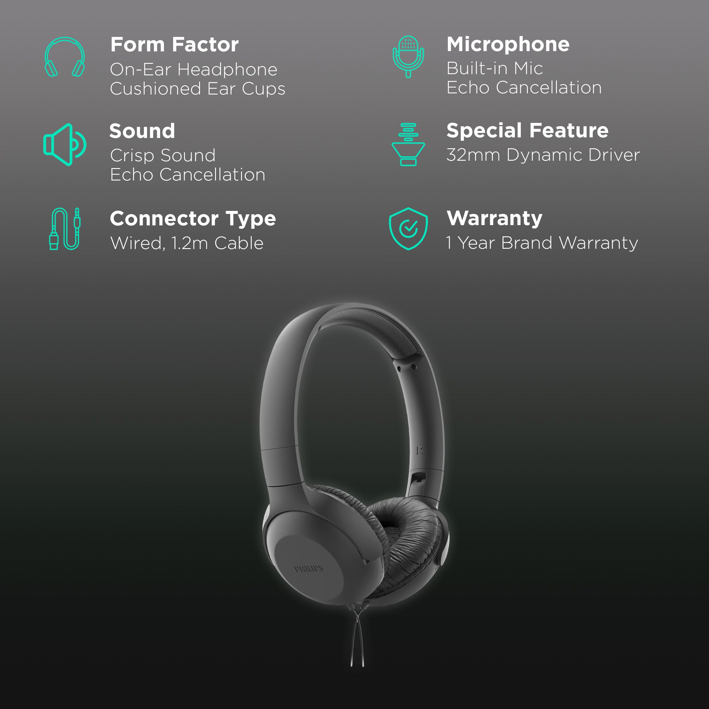PHILIPS TAUH201BK Wired Headphone with Mic (On Ear, Black)_2