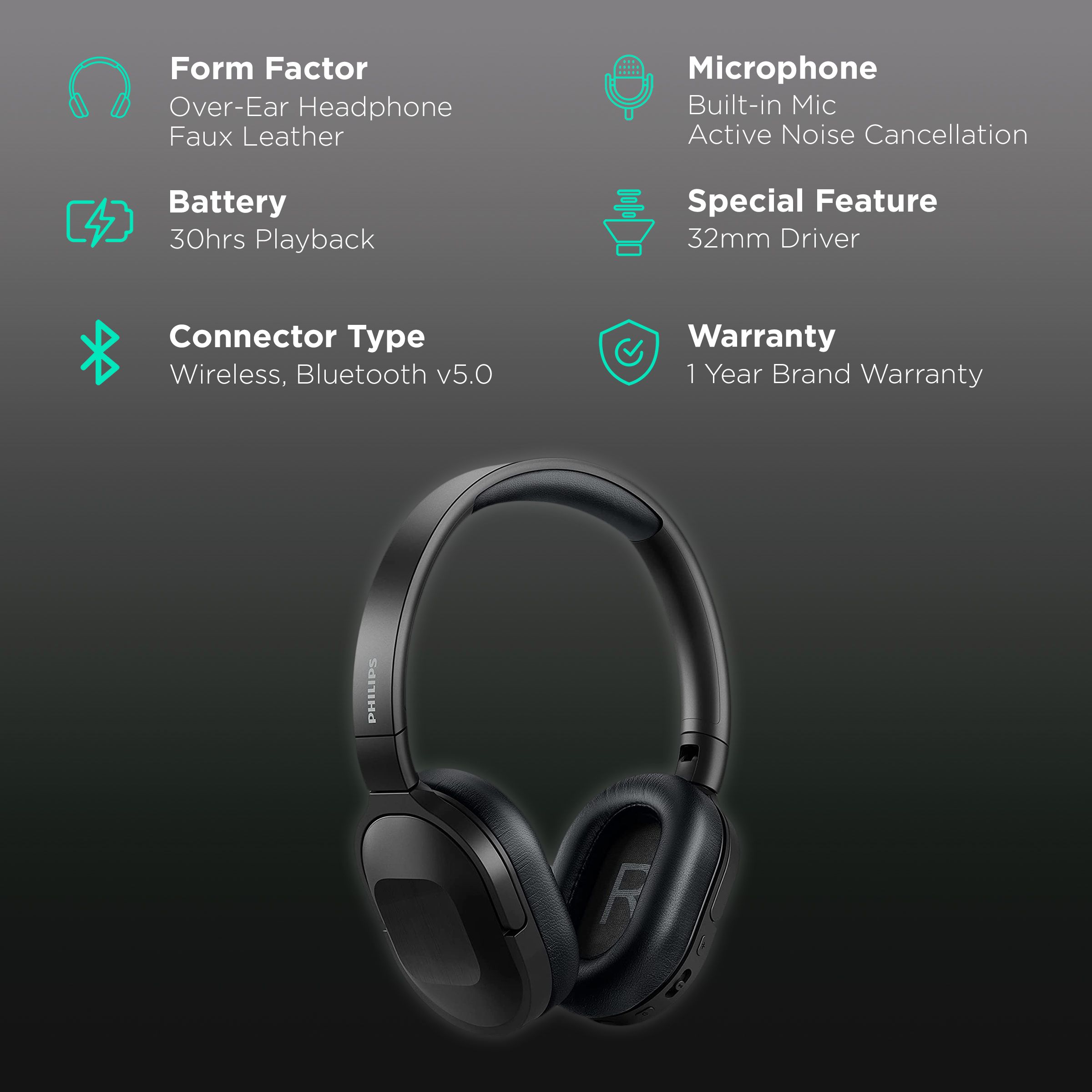 PHILIPS TAH6506BK/00 Bluetooth Headphone with Mic (30 Hours Playback, Over Ear, Black) PHILIPS TAH6506BK/00 Bluetooth Headphone with Mic (30 Hours Playback, Over Ear, Black)_2