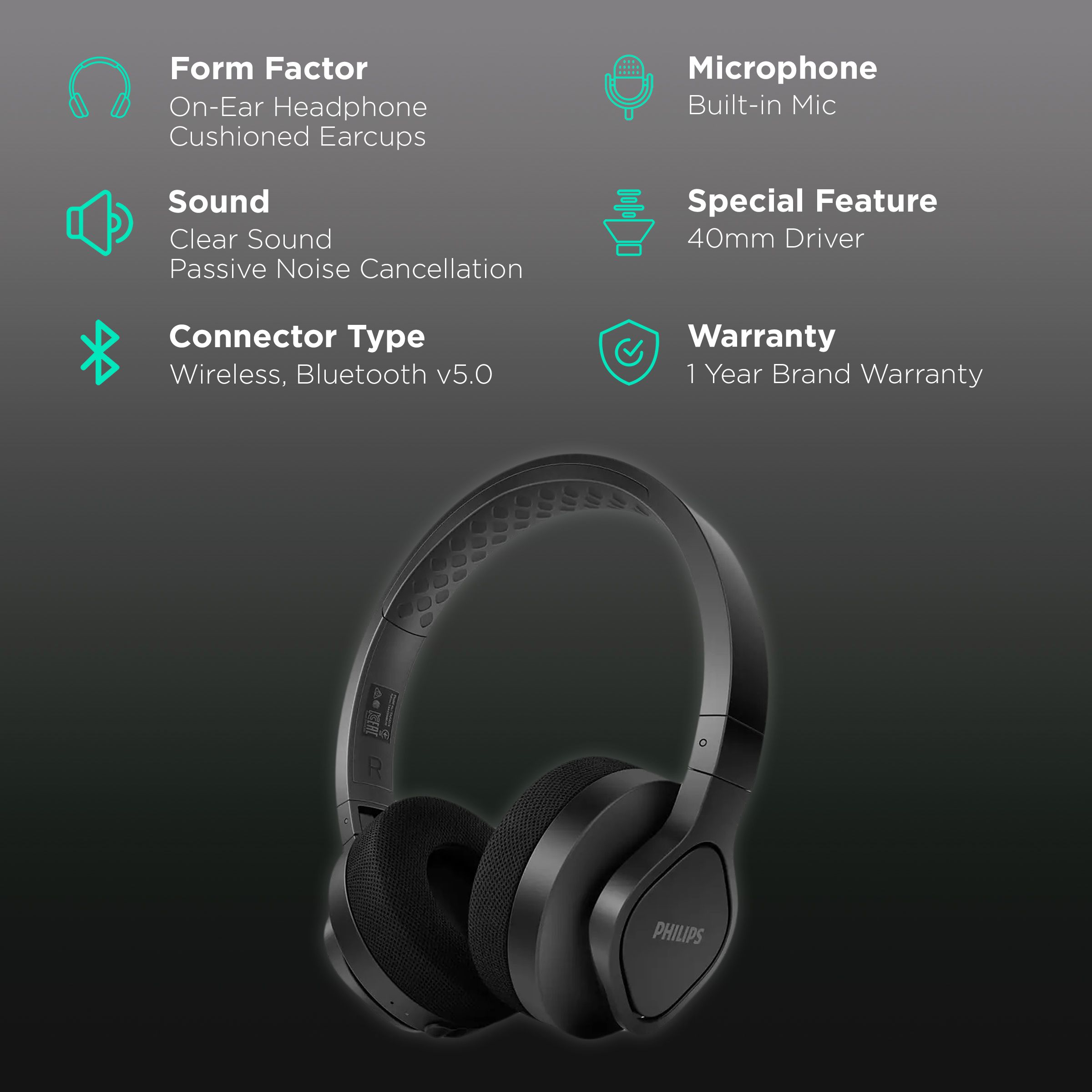 PHILIPS TAA4216BK/00 Bluetooth Headphone with Mic (IP55 Dust & Water Protection, On Ear, Black) PHILIPS TAA4216BK/00 Bluetooth Headphone with Mic (IP55 Dust & Water Protection, On Ear, Black)_2