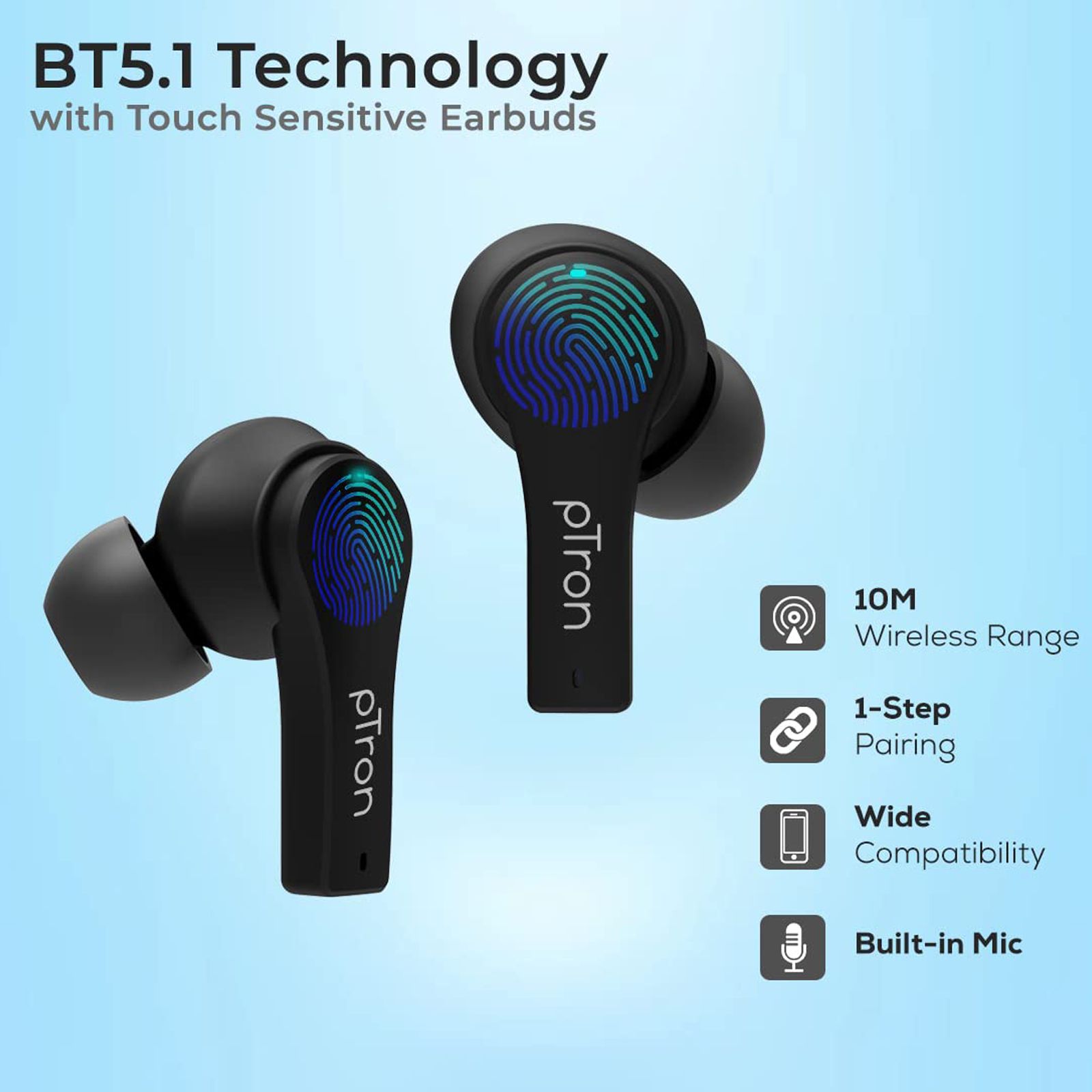 pTron Bassbuds Tango 140318134 TWS Earbuds with Environmental Noise Cancellation (IPX4 Sweat & Water Resistant, 40 Hours Playback, Black) pTron Bassbuds Tango 140318134 TWS Earbuds with Environmental Noise Cancellation (IPX4 Sweat & Water Resistant, 40 Hours Playback, Black)_5