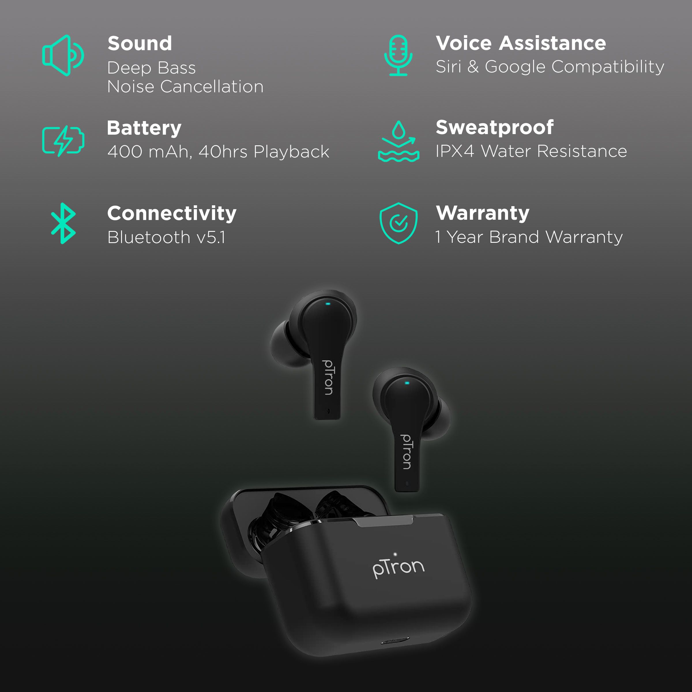 pTron Bassbuds Tango 140318134 TWS Earbuds with Environmental Noise Cancellation (IPX4 Sweat & Water Resistant, 40 Hours Playback, Black) pTron Bassbuds Tango 140318134 TWS Earbuds with Environmental Noise Cancellation (IPX4 Sweat & Water Resistant, 40 Hours Playback, Black)_2