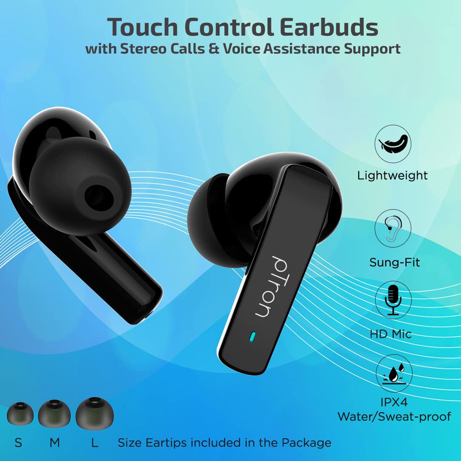 pTron Basspods 992 140318090 TWS Earbuds with Active Noise Cancellation (IPX4 Sweat & Water Resistant, 20 Hours Playback, Black)_3