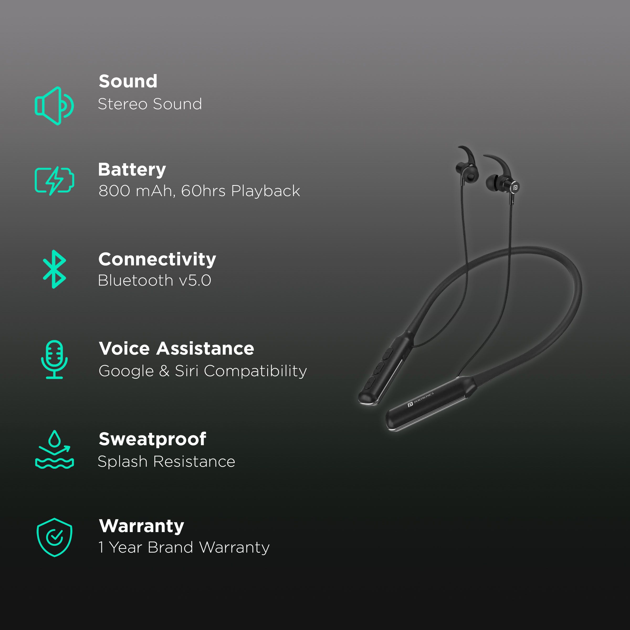PORTRONICS Harmonics 250 POR 1552 Neckband (Splashproof, 60 Hours Playtime, Black)_2