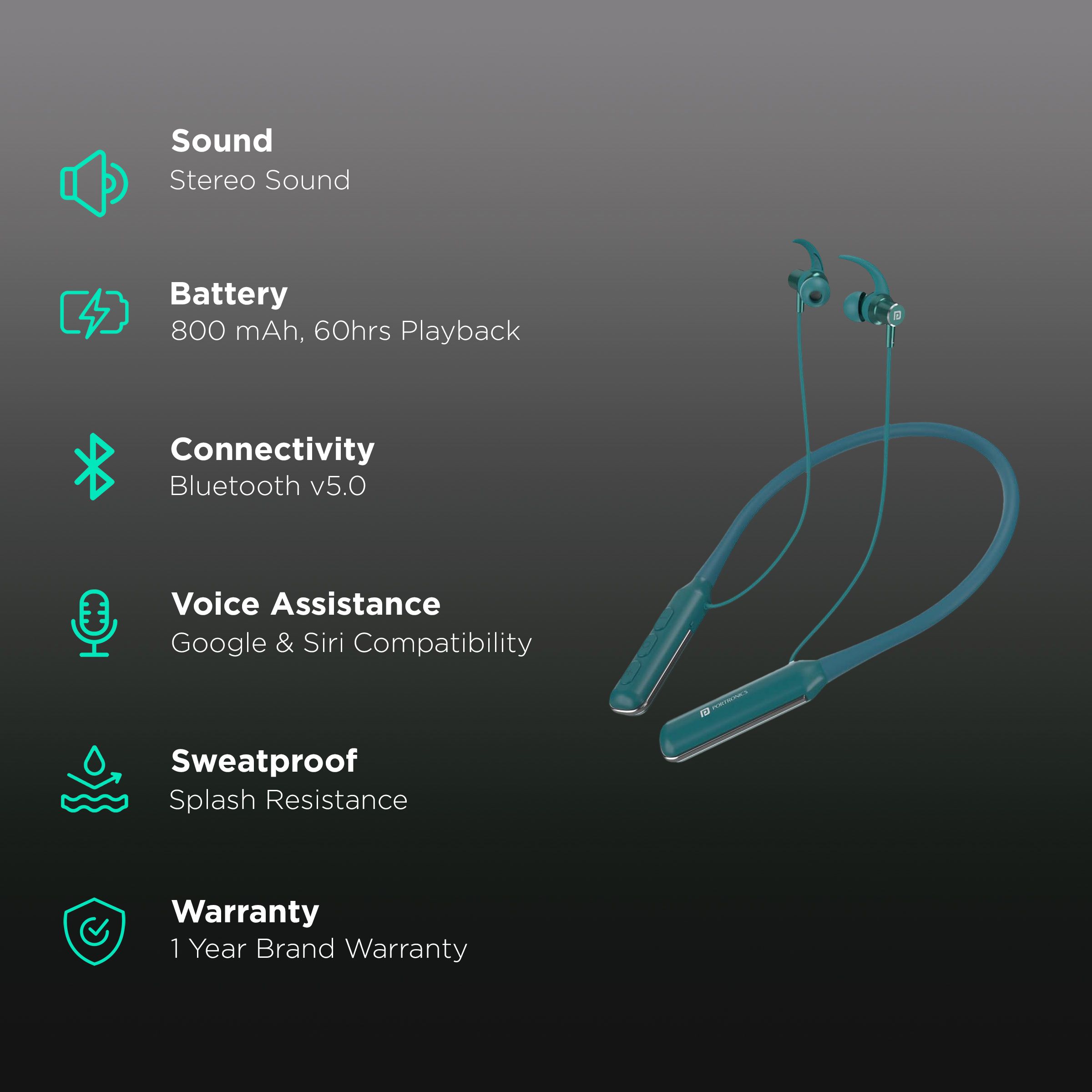 PORTRONICS Harmonics 250 POR 1553 Neckband (Water Resistant, 60 Hours Playtime, Green)_2