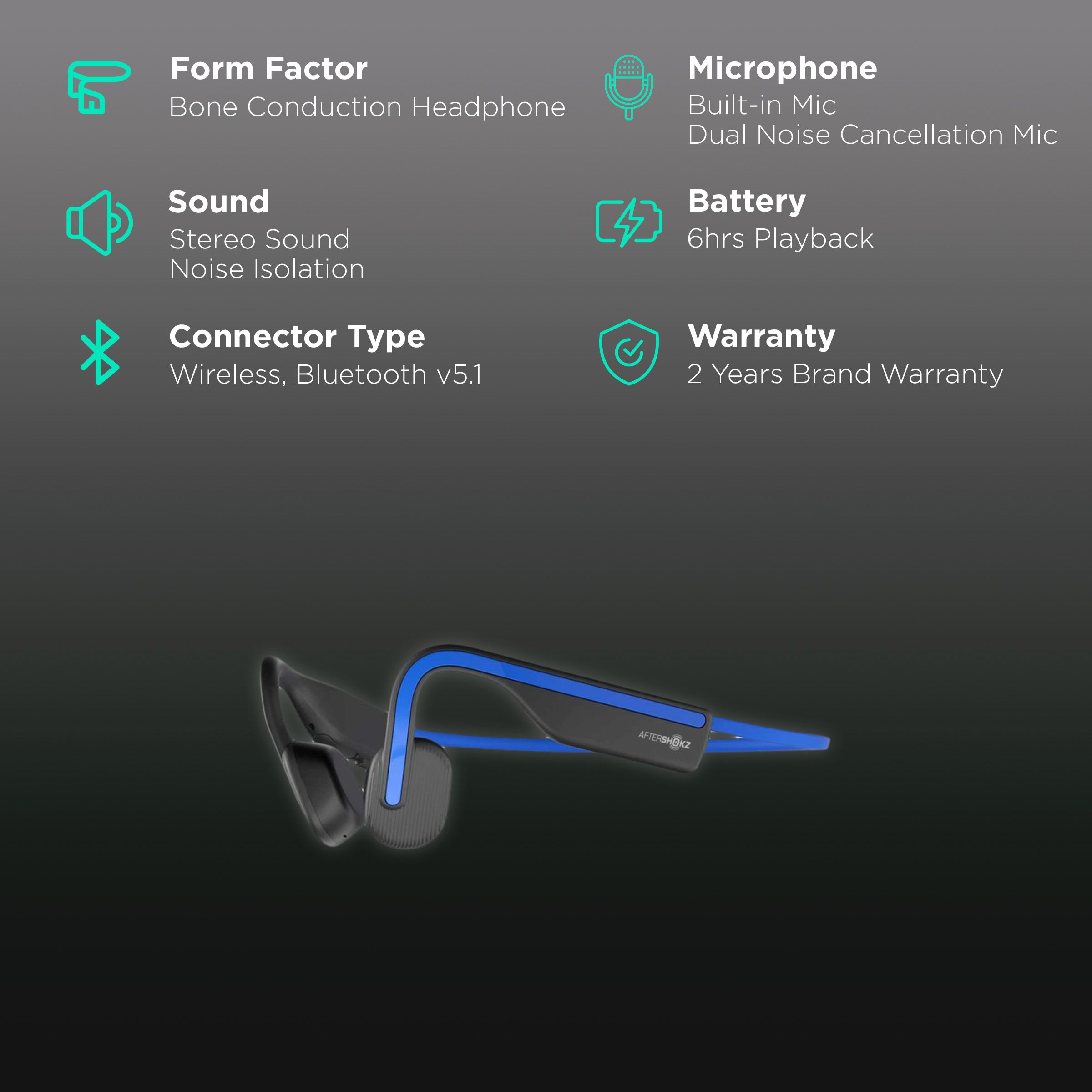 AfterShokz OpenMove Bone Conduction Bluetooth Headphone with Noise Isolation (IP55 Water Resistant, Deep Bass, Blue) AfterShokz OpenMove Bone Conduction Bluetooth Headphone with Noise Isolation (IP55 Water Resistant, Deep Bass, Blue)_2