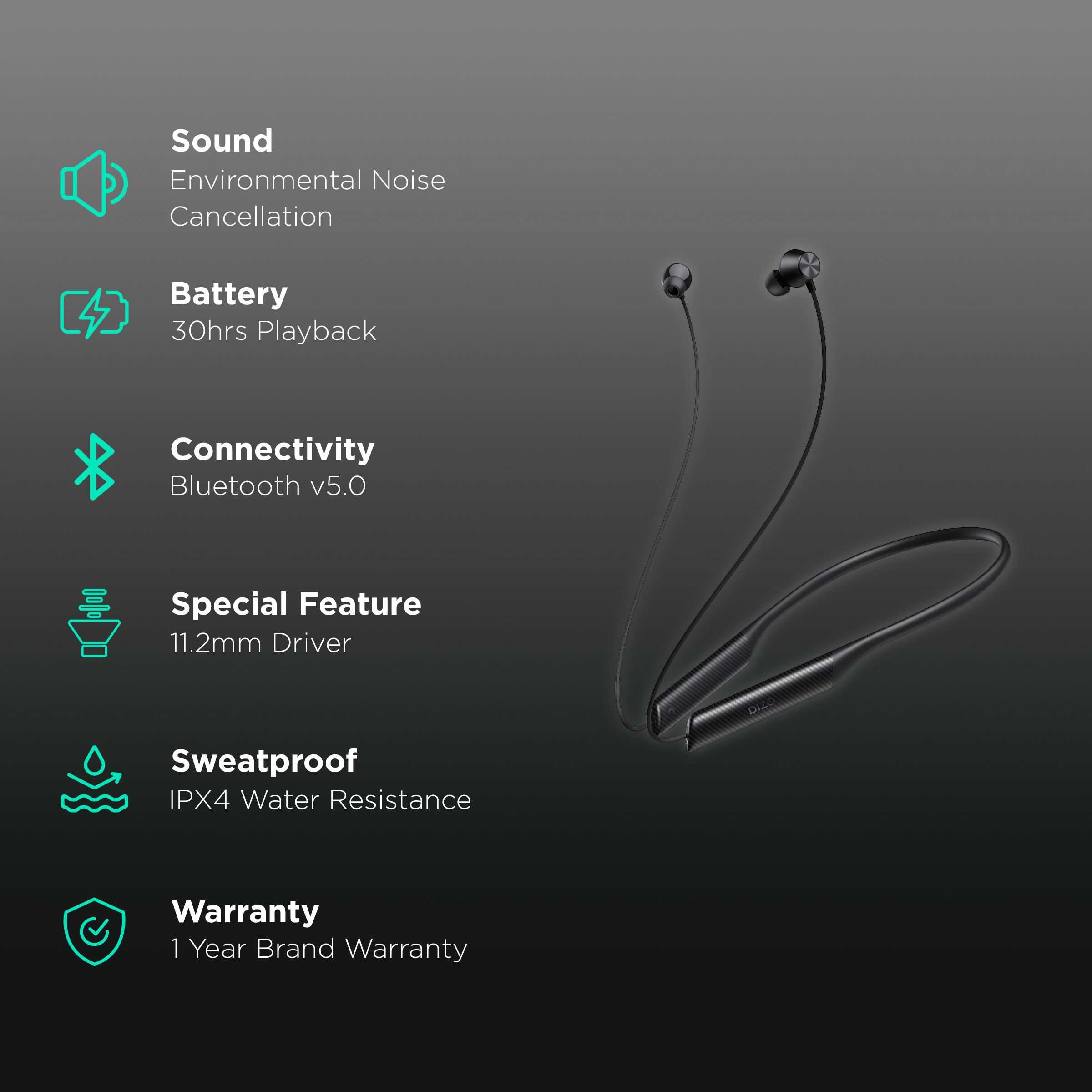DIZO by realme TechLife Dash 790101001 Neckband with Environmental Noise Cancellation (IPX4 Water Resistant, Smart Control, Classic Black)_2