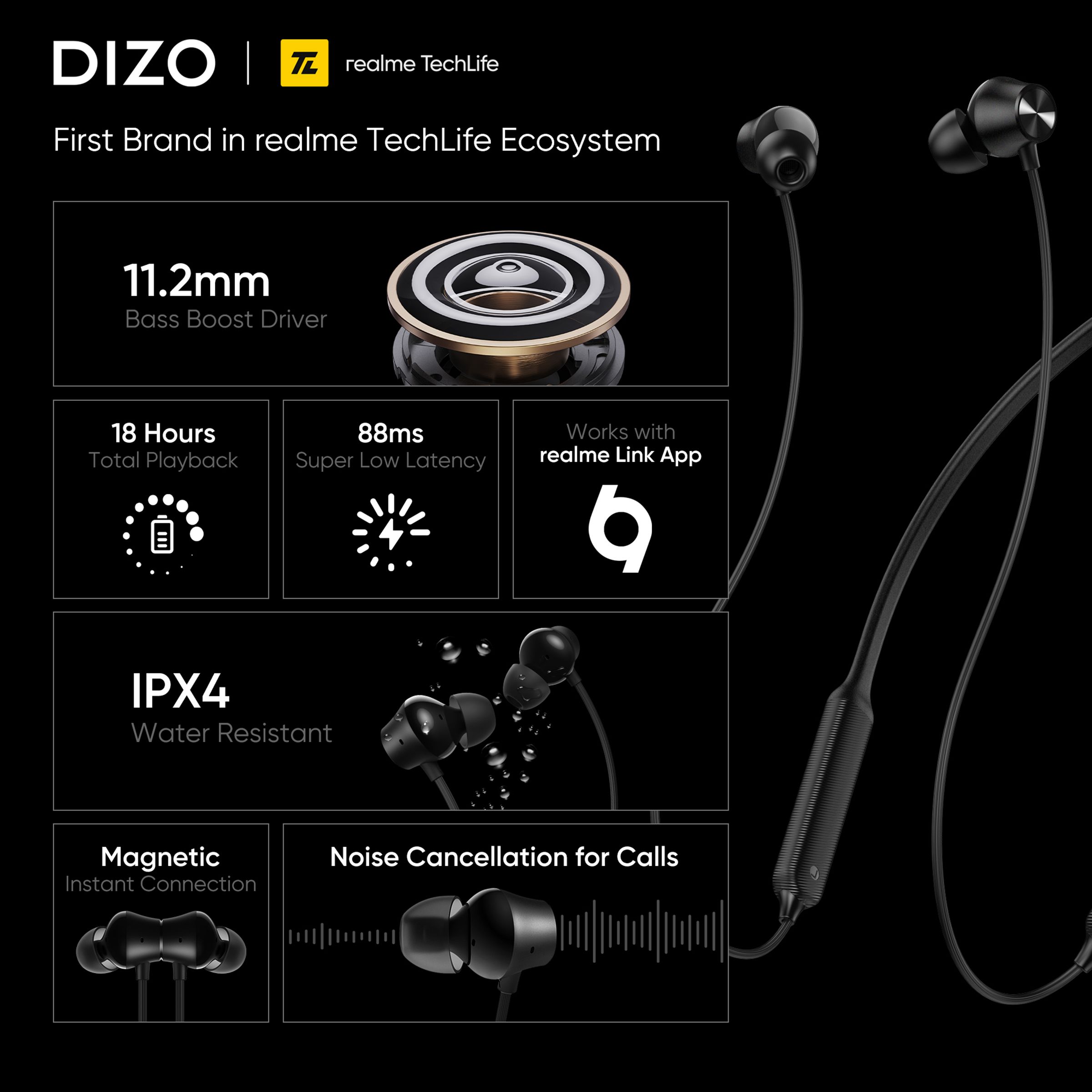 DIZO by realme TechLife Wireless Power DA2125 Neckband with Environmental Noise Cancellation (IPX4 Sweat & Water Resistant, 18 Hours Playback, Classic Black)_5