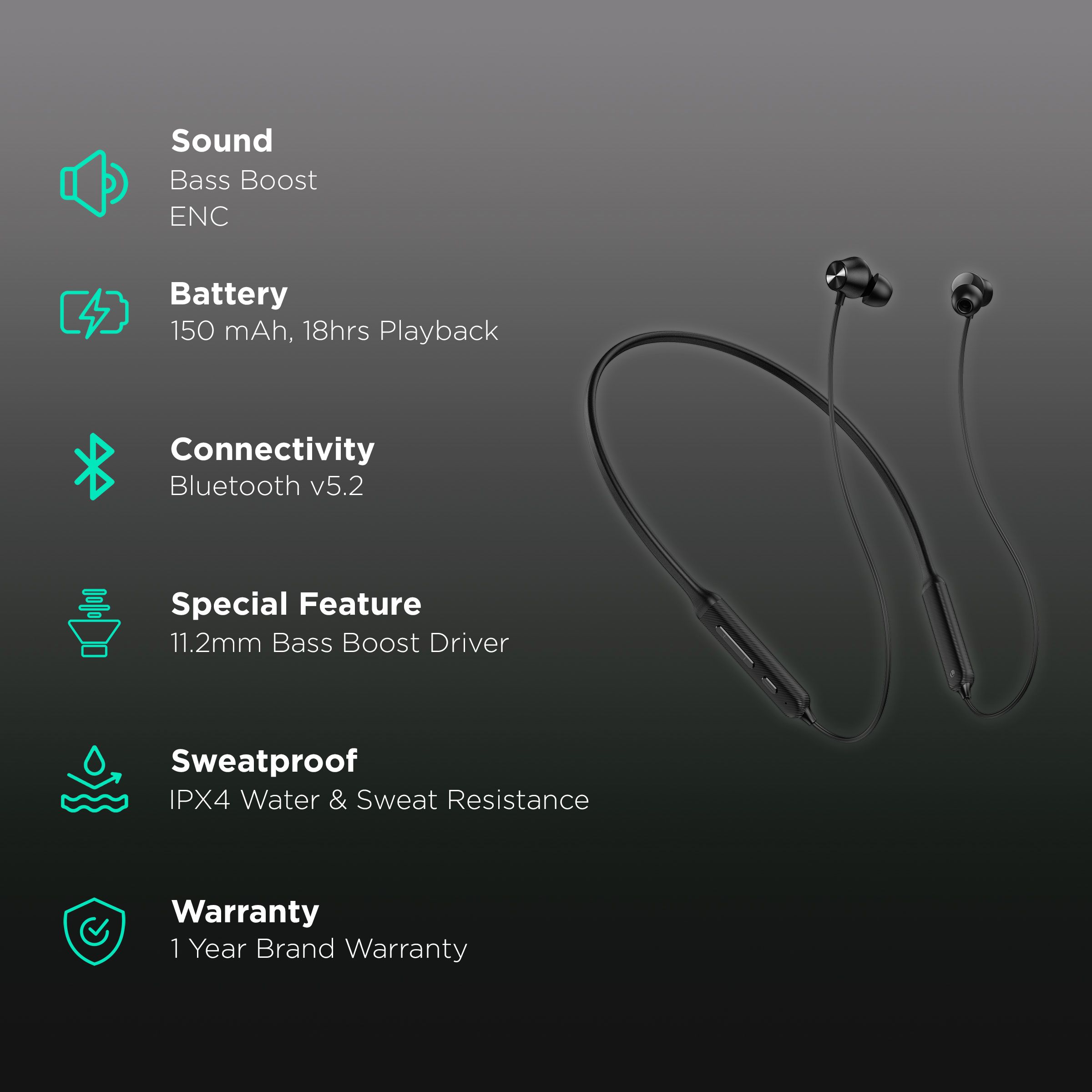 DIZO by realme TechLife Wireless Power DA2125 Neckband with Environmental Noise Cancellation (IPX4 Sweat & Water Resistant, 18 Hours Playback, Classic Black)_2