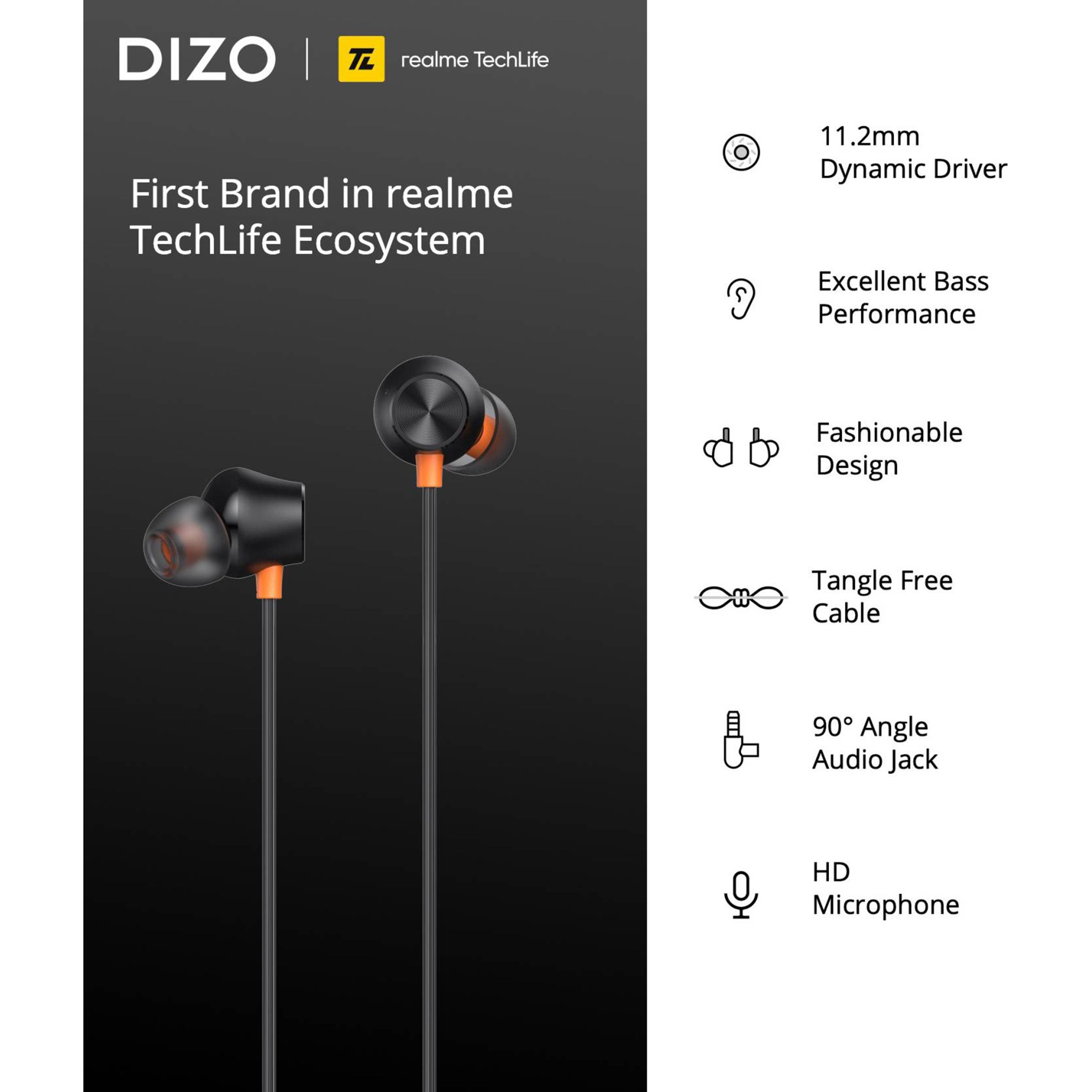 DIZO by realme TechLife DA2106 Wired Earphone with Mic (In Ear, Black)_11