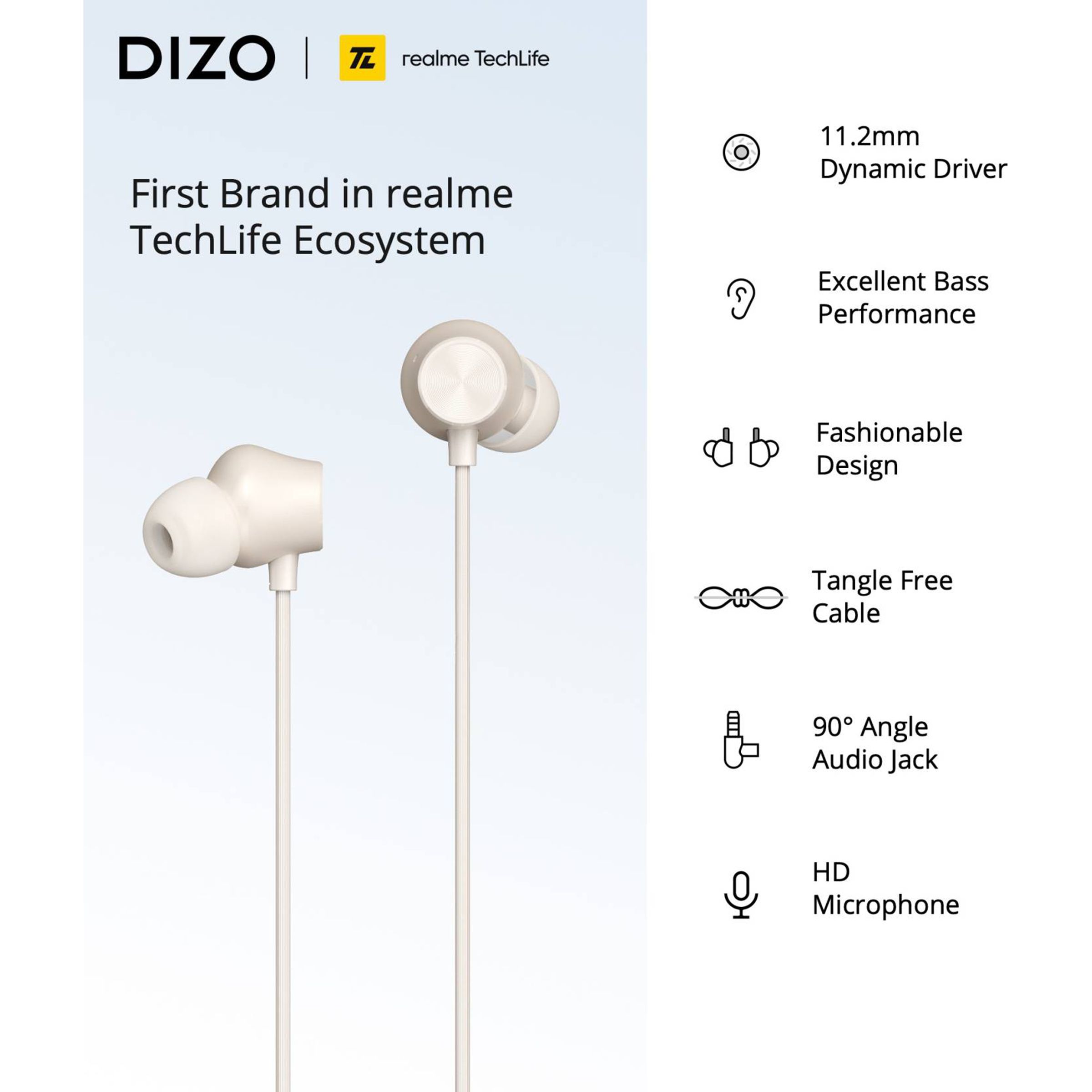 DIZO by realme TechLife DA2106 Wired Earphone with Mic (In Ear, Creme White)_11