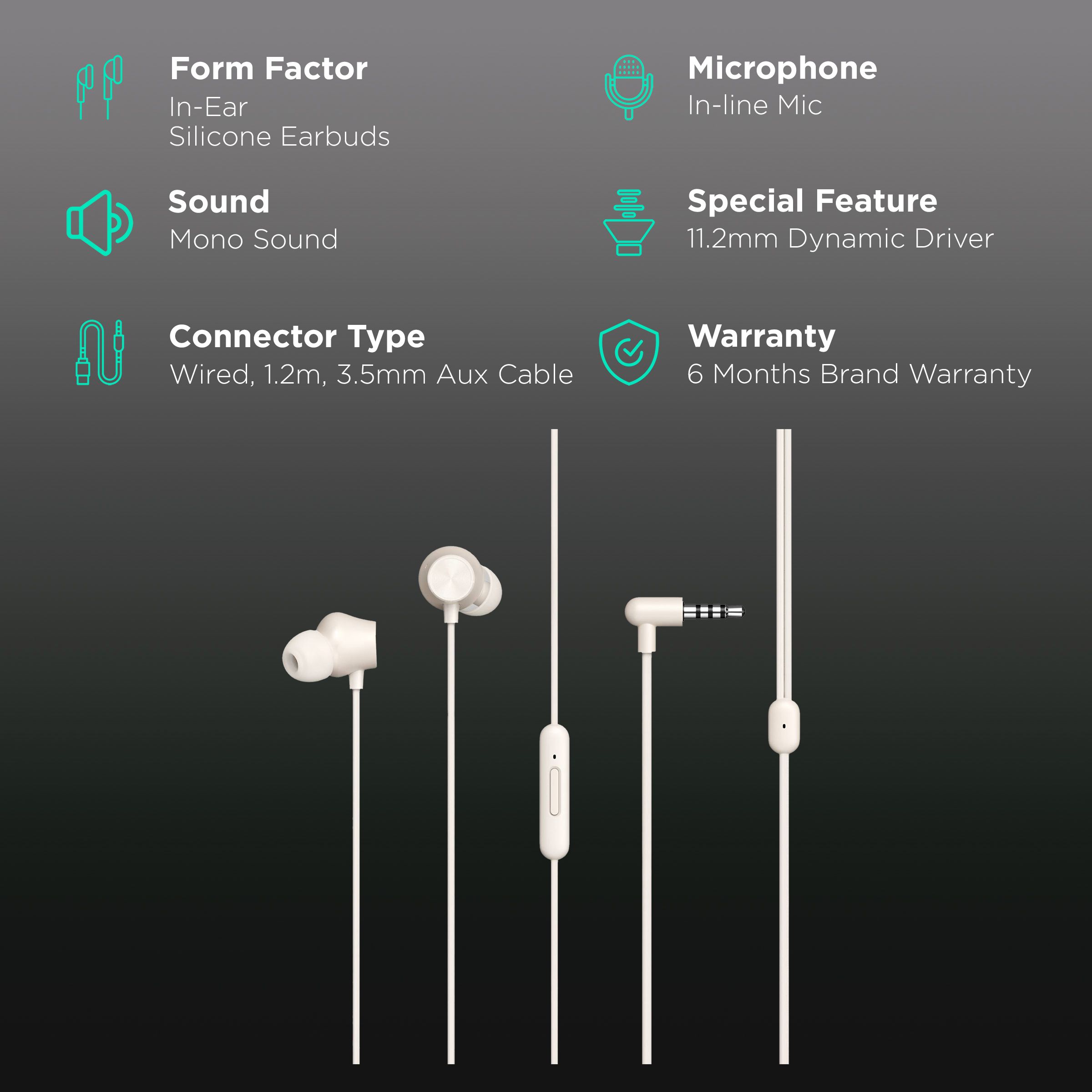DIZO by realme TechLife DA2106 Wired Earphone with Mic (In Ear, Creme White)_2