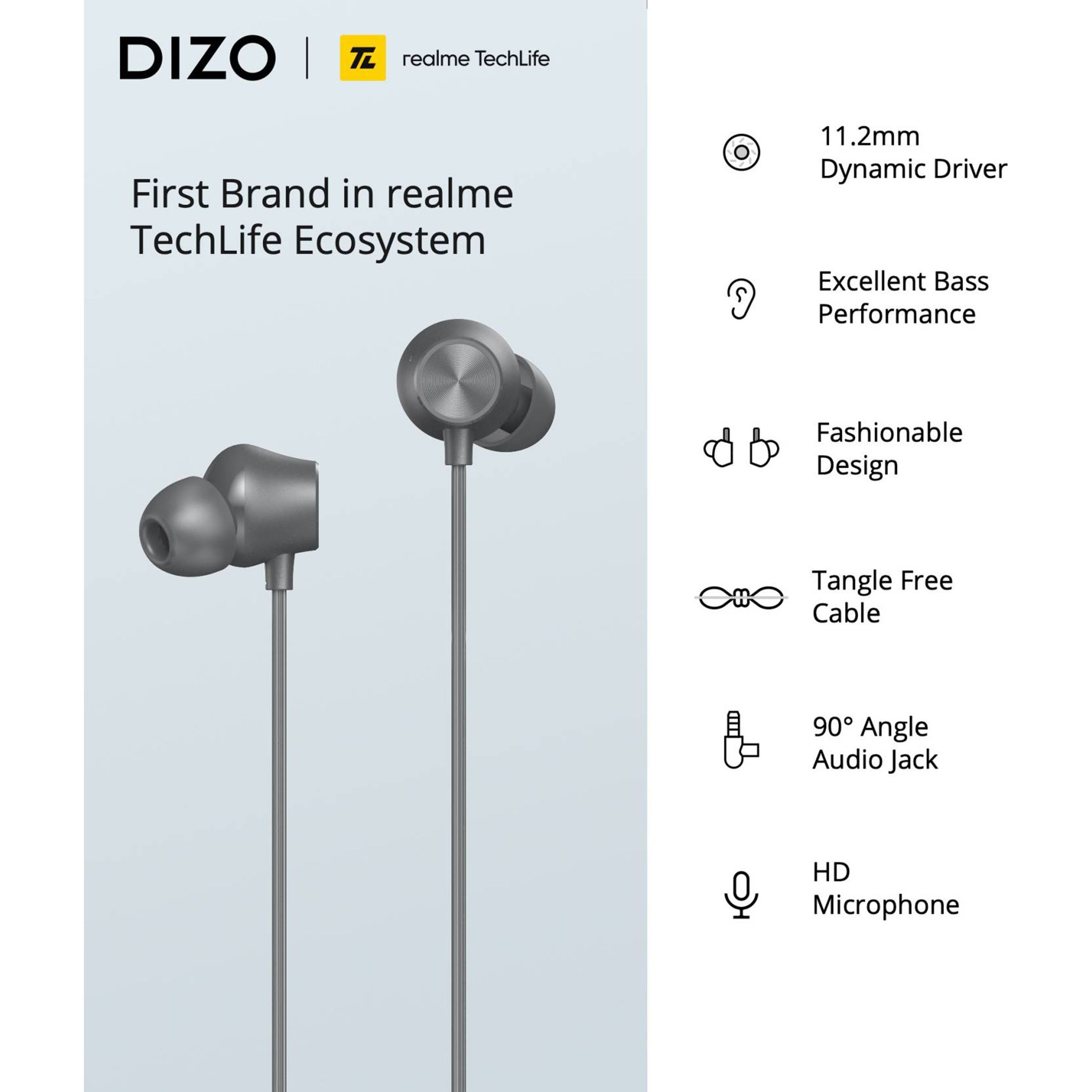 DIZO by realme TechLife DA2106 Wired Earphone with Mic (In Ear, Grey)_7