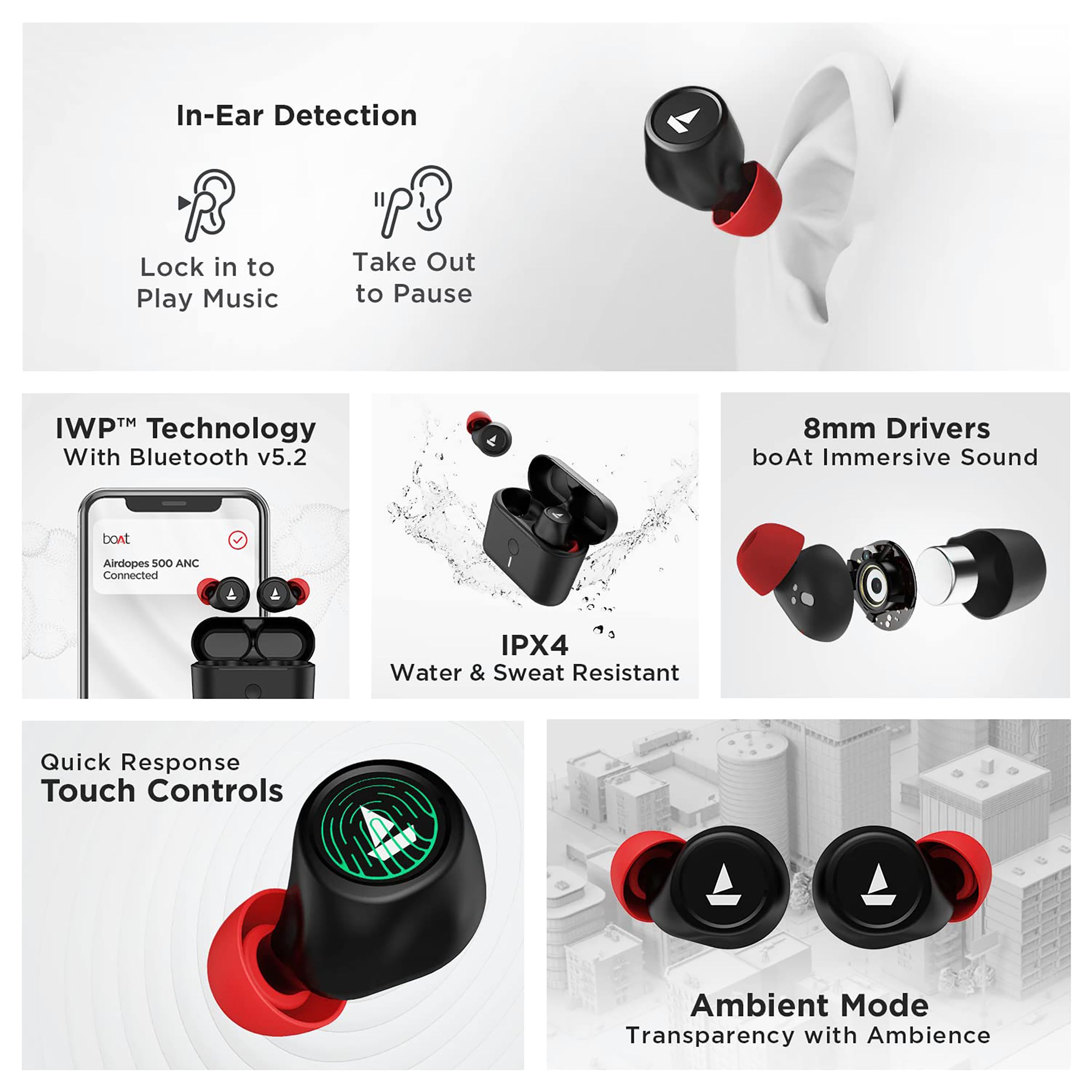 boAt Airdopes 500 TWS Earbuds with Active Noise Cancellation (IPX4 Sweat & Water Resistant, 27.5 Hours Playback, Black) boAt Airdopes 500 TWS Earbuds with Active Noise Cancellation (IPX4 Sweat & Water Resistant, 27.5 Hours Playback, Black)_11