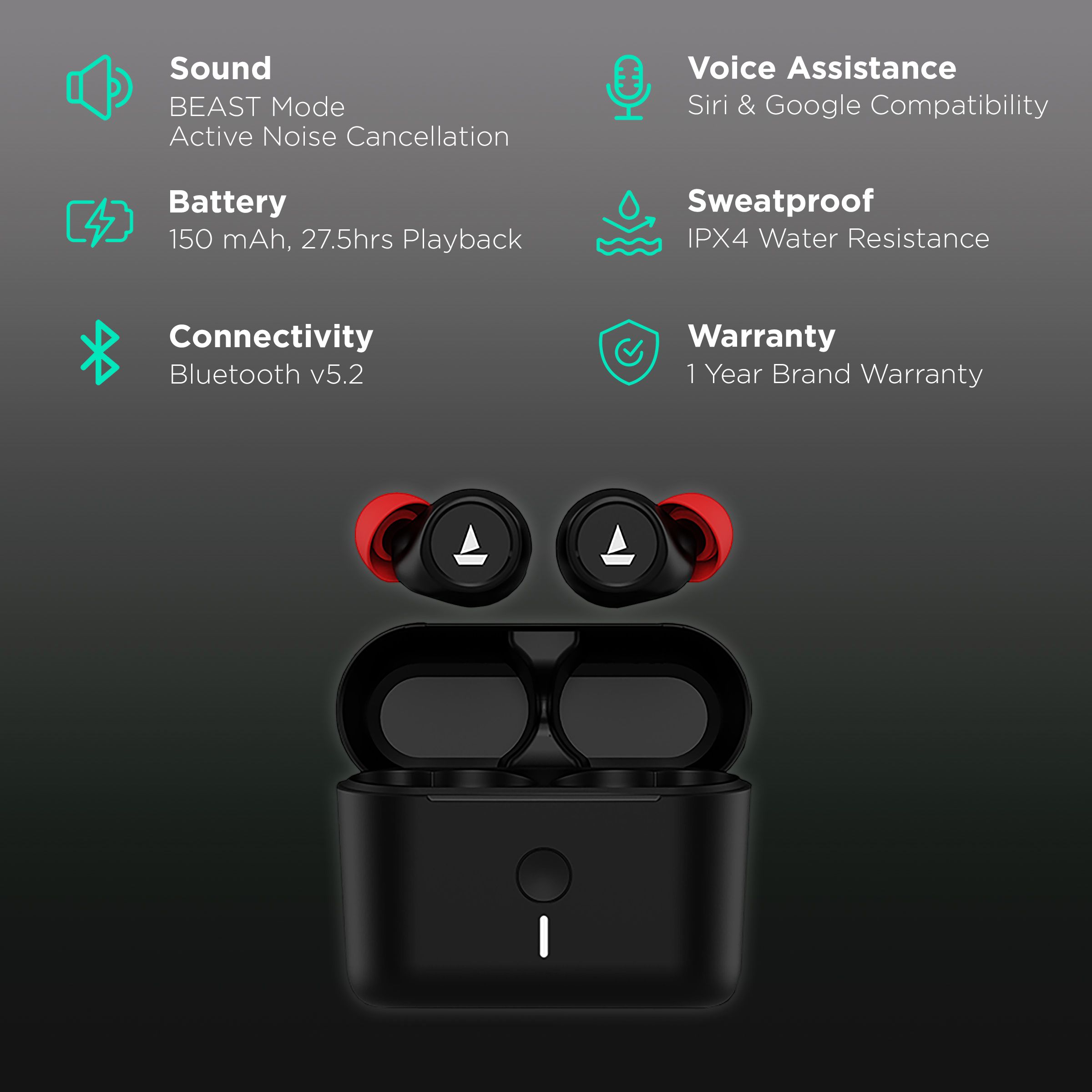 boAt Airdopes 500 TWS Earbuds with Active Noise Cancellation (IPX4 Sweat & Water Resistant, 27.5 Hours Playback, Black) boAt Airdopes 500 TWS Earbuds with Active Noise Cancellation (IPX4 Sweat & Water Resistant, 27.5 Hours Playback, Black)_2