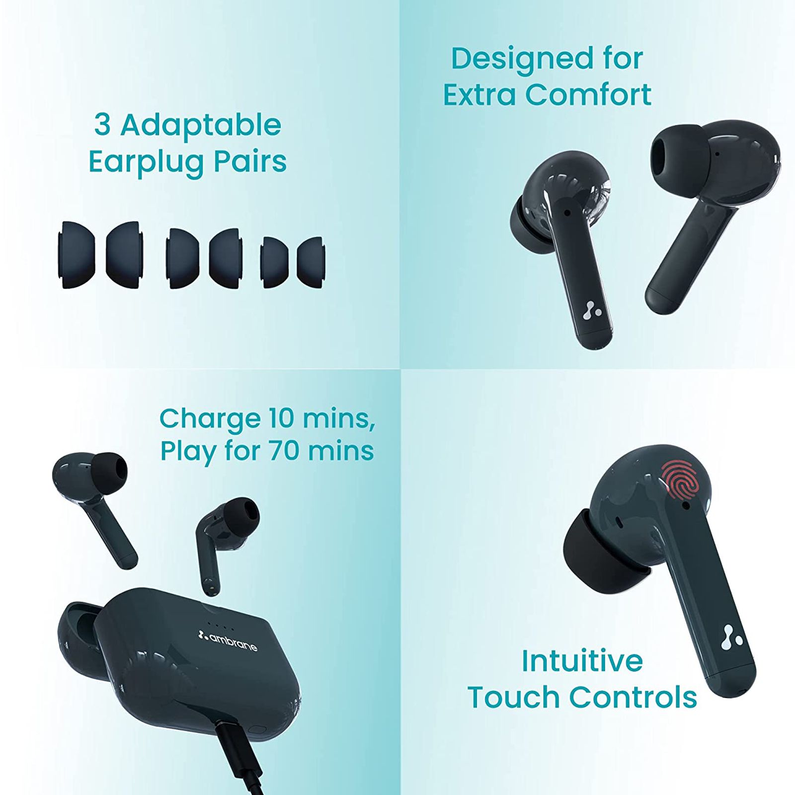 ambrane Dots Hype TWS Earbuds (IPX4 Water Proof, 28 Hours Playtime, Blue) ambrane Dots Hype TWS Earbuds (IPX4 Water Proof, 28 Hours Playtime, Blue)_5