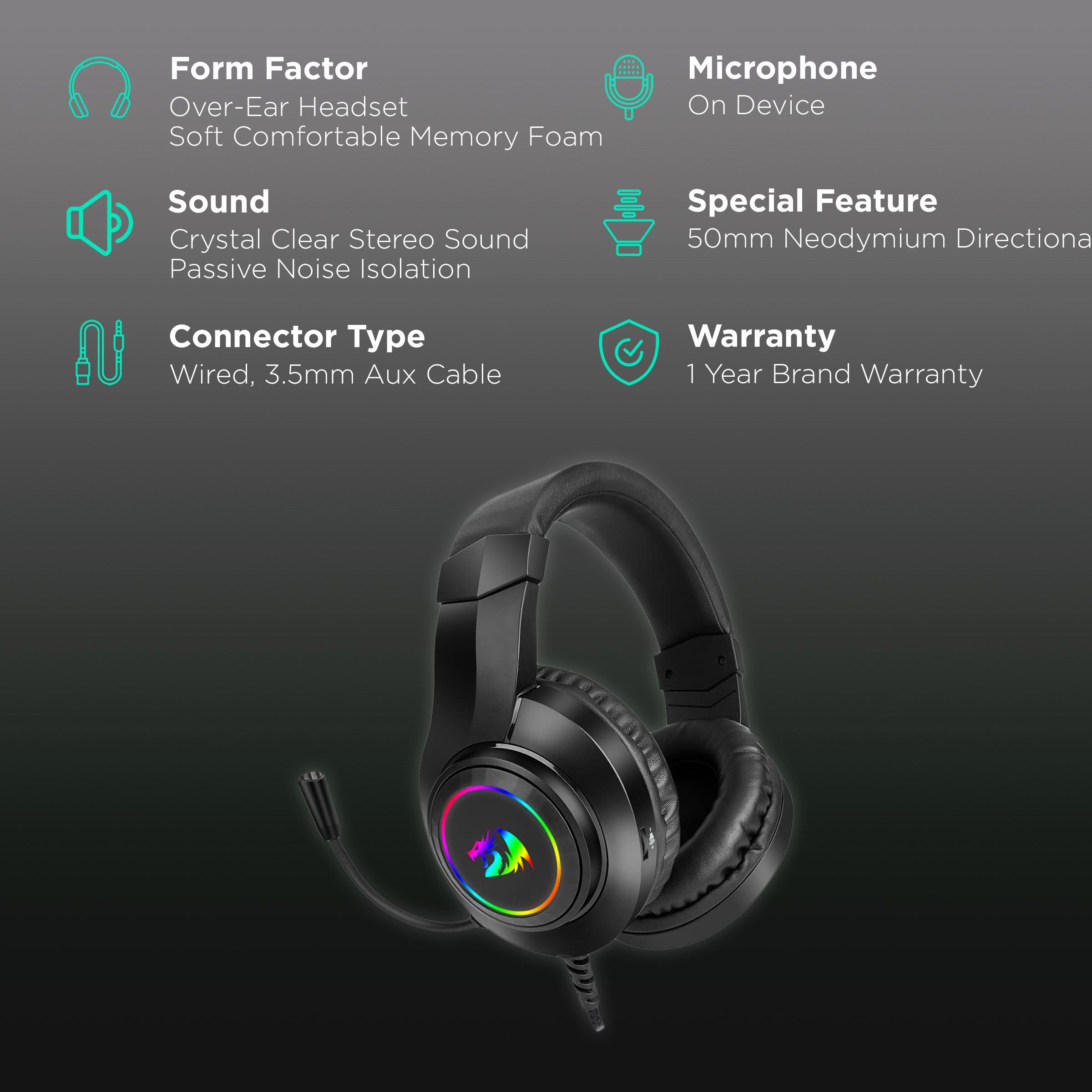 REDRAGON HYLAS H260 Wired Gaming Headset with Passive Noise Isolation (50mm Neodymium Directional Drivers, Over Ear, Black) REDRAGON HYLAS H260 Wired Gaming Headset with Passive Noise Isolation (50mm Neodymium Directional Drivers, Over Ear, Black)_2