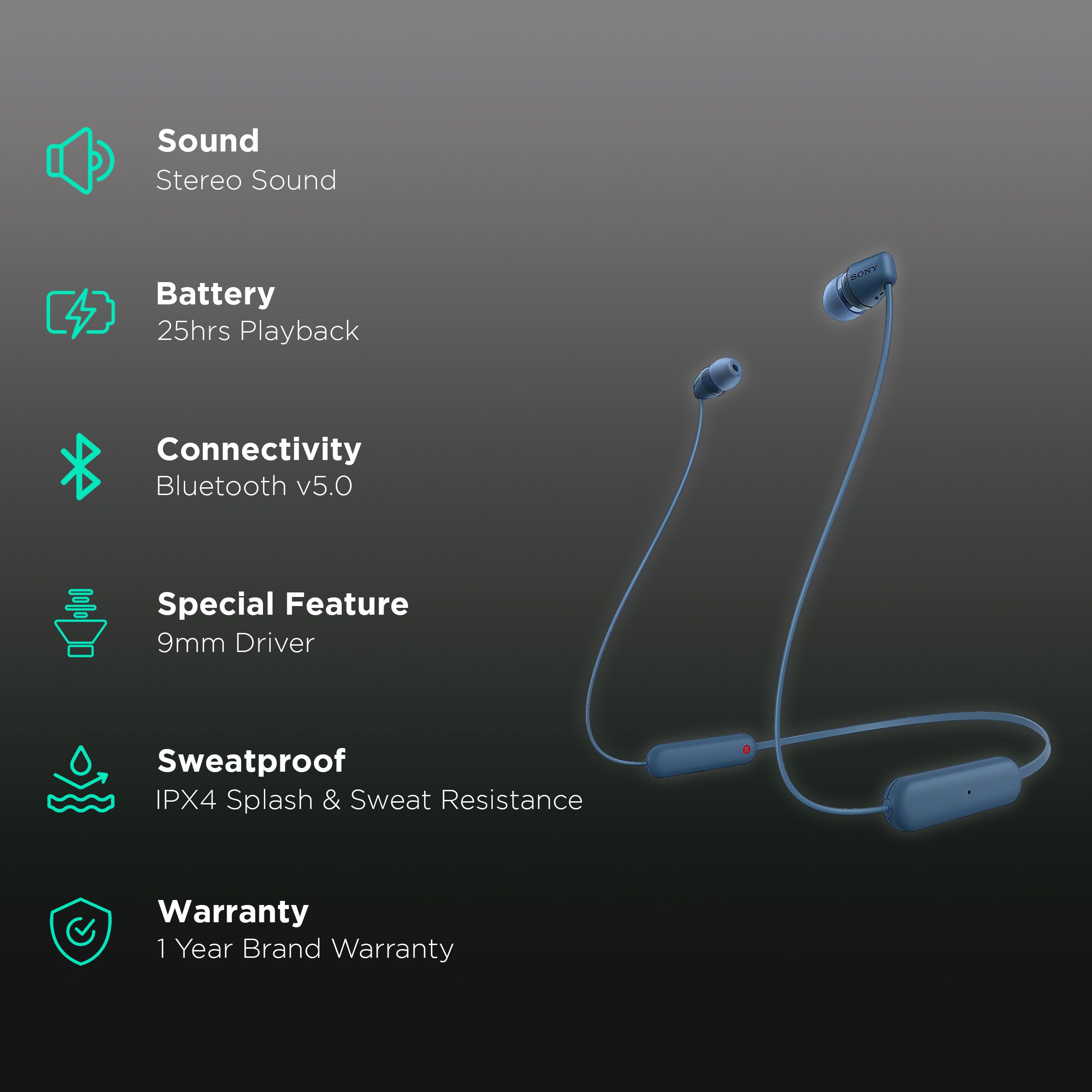 SONY WI-C100 Neckband (IPX4 Sweat & Splashproof, 25 Hours Playtime, Blue)_2