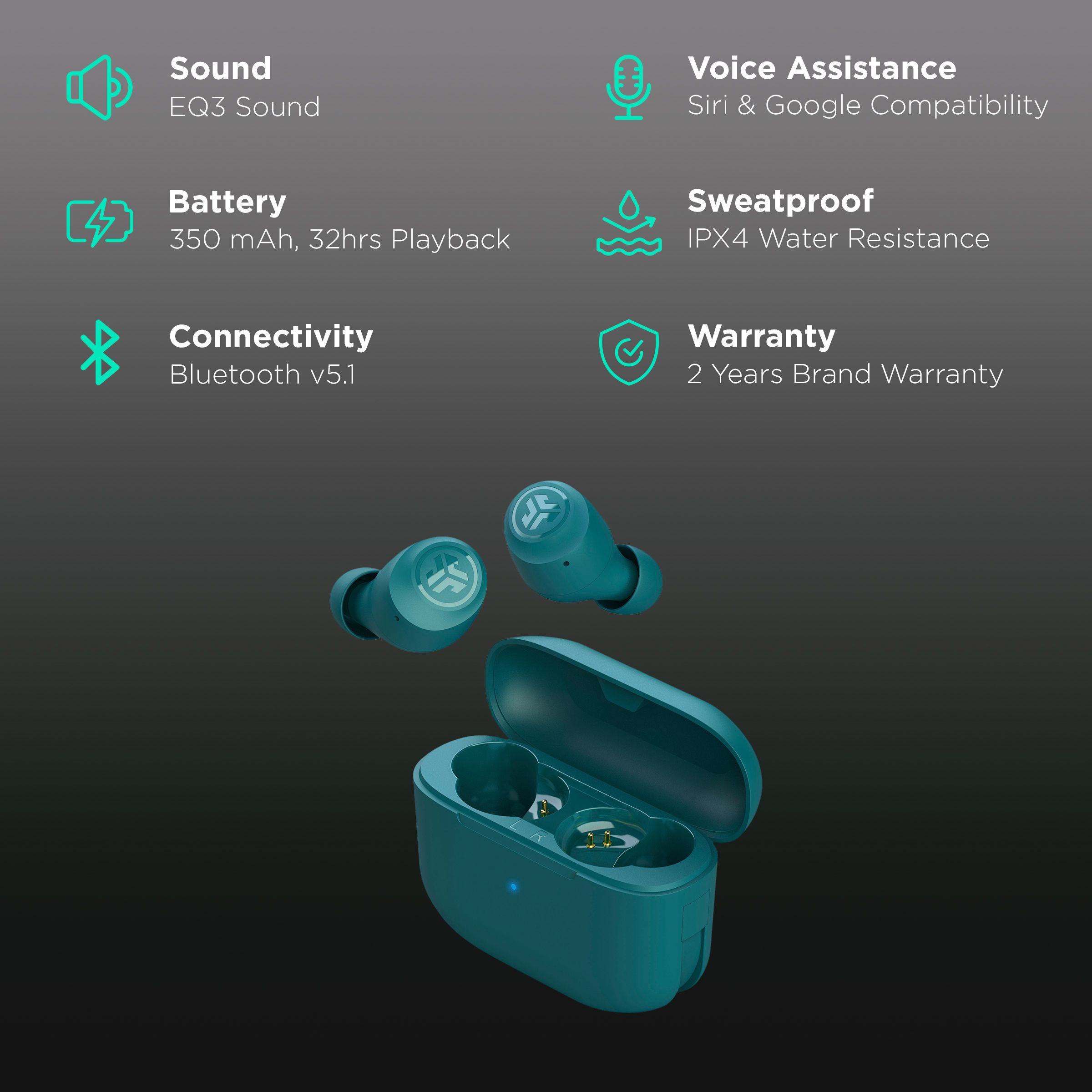 JLAB Go Air Pop IEUEBGAIRPOPRTEL12 TWS Earbuds (IPX4 Sweat & Water Resistant, 32 Hours Playback, Teal)_2