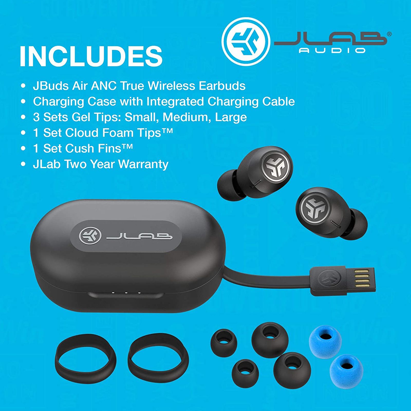 JLAB JBuds Air IEUEBJBAIRANCRBLK8 TWS Earbuds with Active Noise Cancellation (IP55 Water & Sweat Resistant, 40 Hours Playback, Black)_3