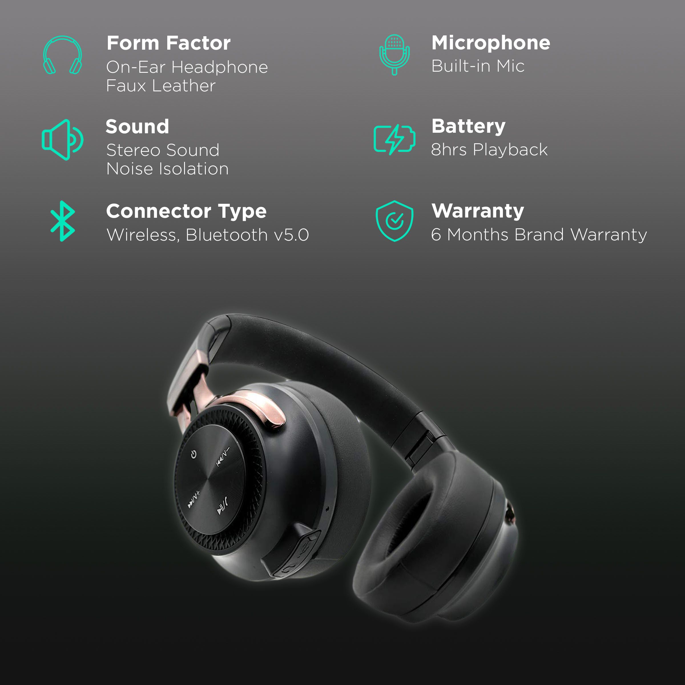 HAMMER Bash Bluetooth Headset with Mic (8 Hours Playback, On Ear, Black)_2