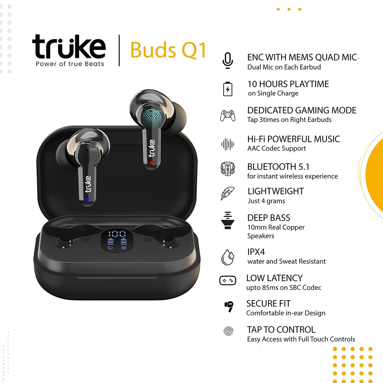 truke Buds Q1 E21 TWS Earbuds (IPX4 Sweat Resistant, 60 Hours Playtime, Black)_4