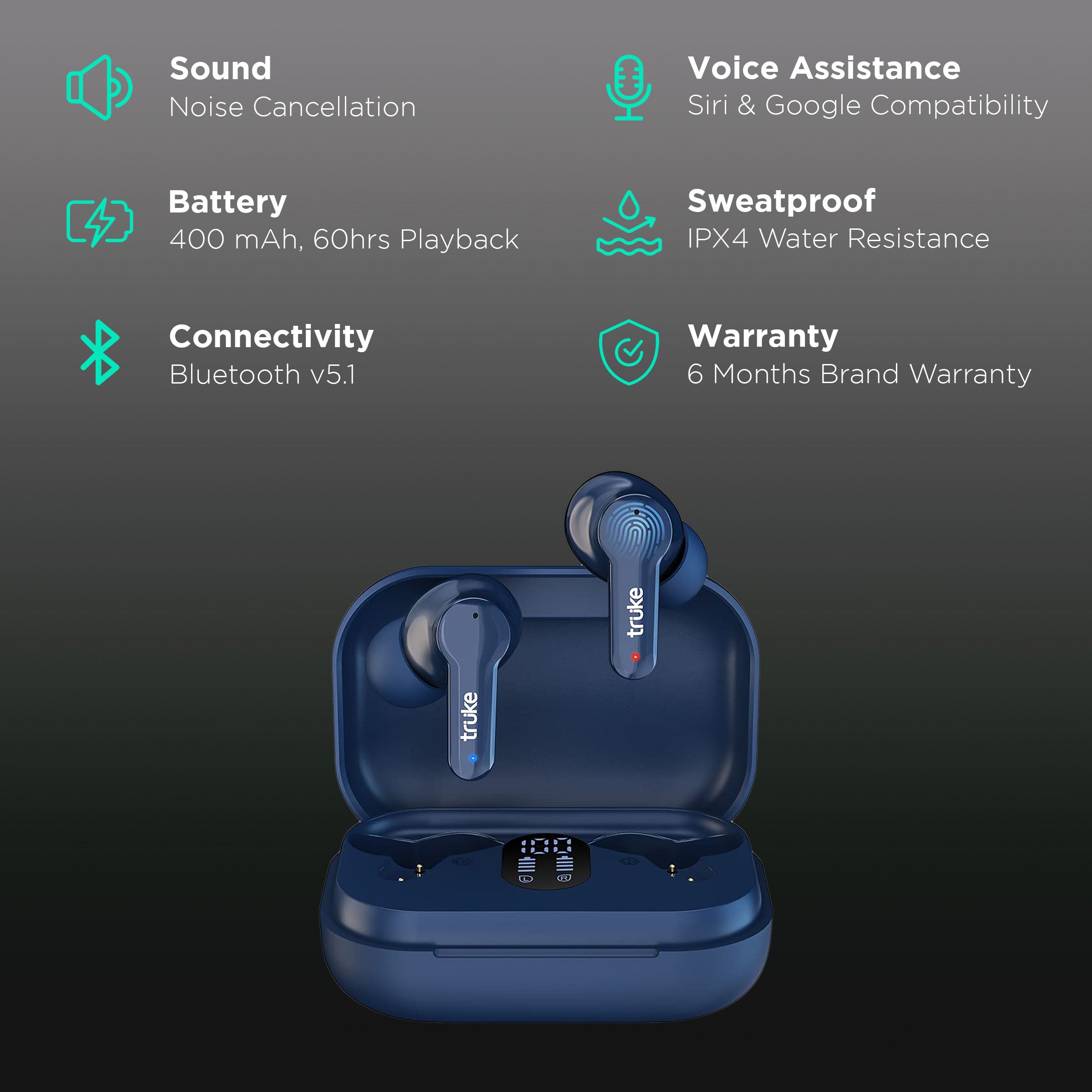 truke Buds Q1 TWS Earbuds with Environmental Noise Cancellation (IPX4 Sweat & Water Resistant, Fast Charge, Blue) truke Buds Q1 TWS Earbuds with Environmental Noise Cancellation (IPX4 Sweat & Water Resistant, Fast Charge, Blue)_2