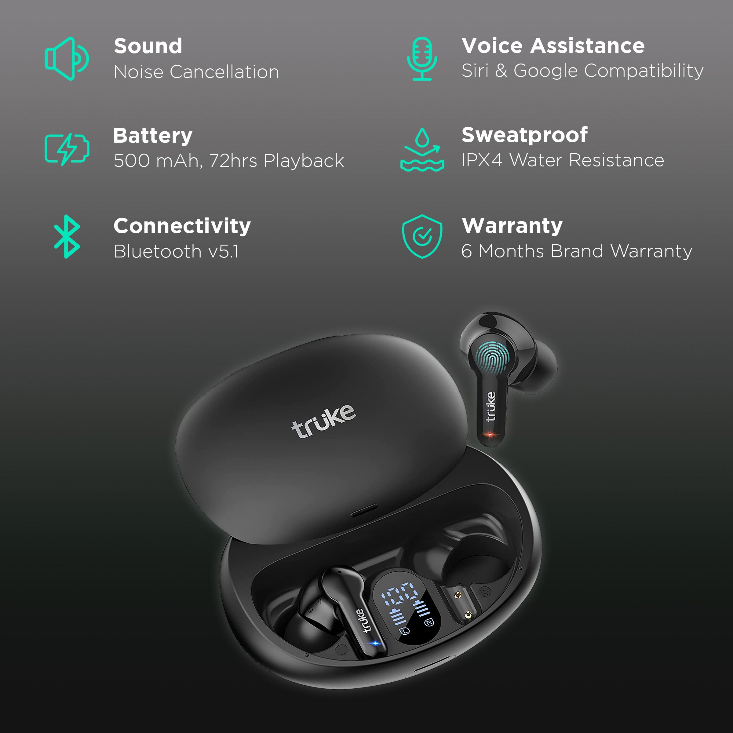 truke Buds S1 S21 TWS Earbuds with Environmental Noise Cancellation (IPX4 Sweat & Water Resistant, 48 Hours Playback, Black)_2