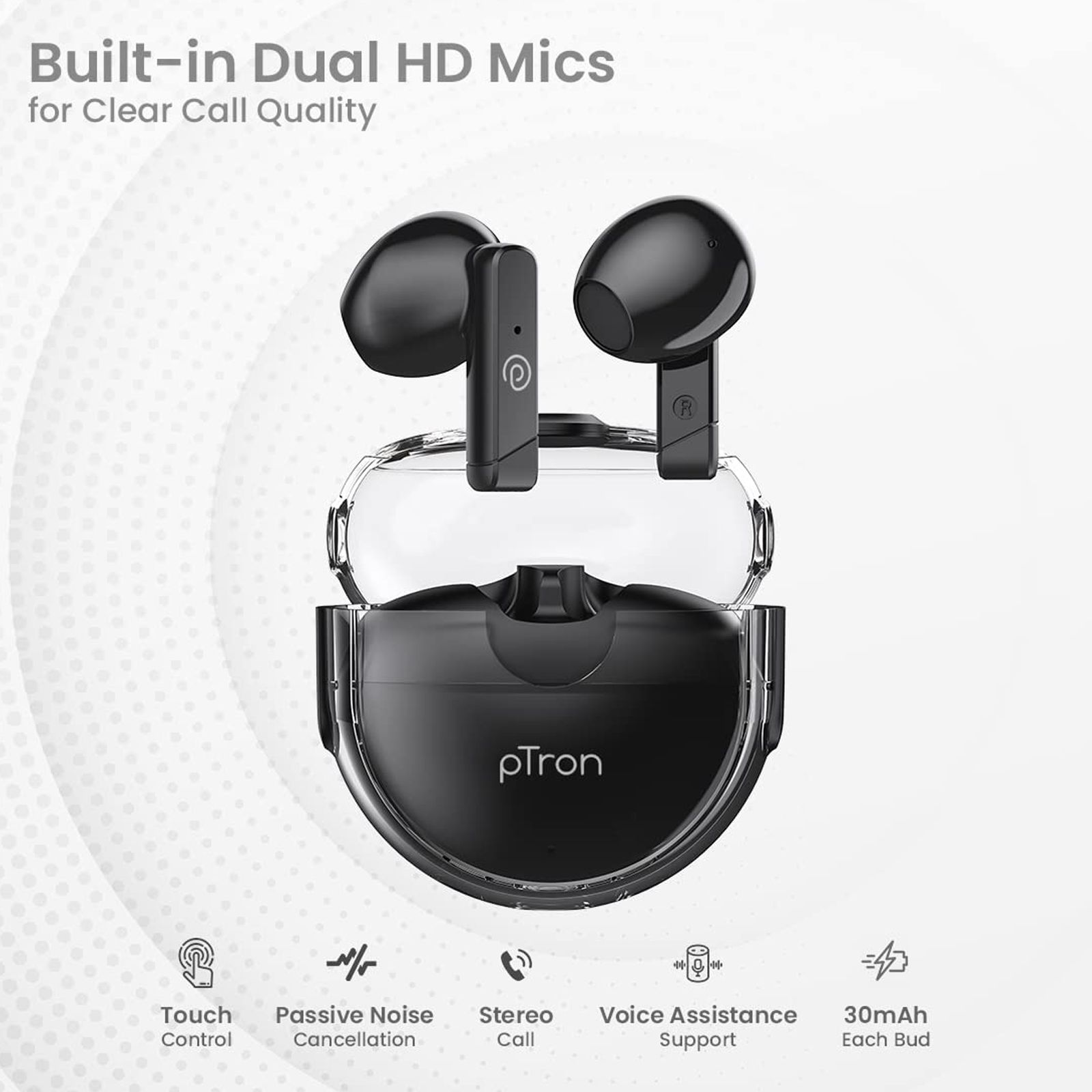 pTron Bassbuds Fute TWS Earbuds with Passive Noise Cancellation (IPX4 Water Resistant, Immersive High Definition Balanced Sound, Black) pTron Bassbuds Fute TWS Earbuds with Passive Noise Cancellation (IPX4 Water Resistant, Immersive High Definition Balanced Sound, Black)_5