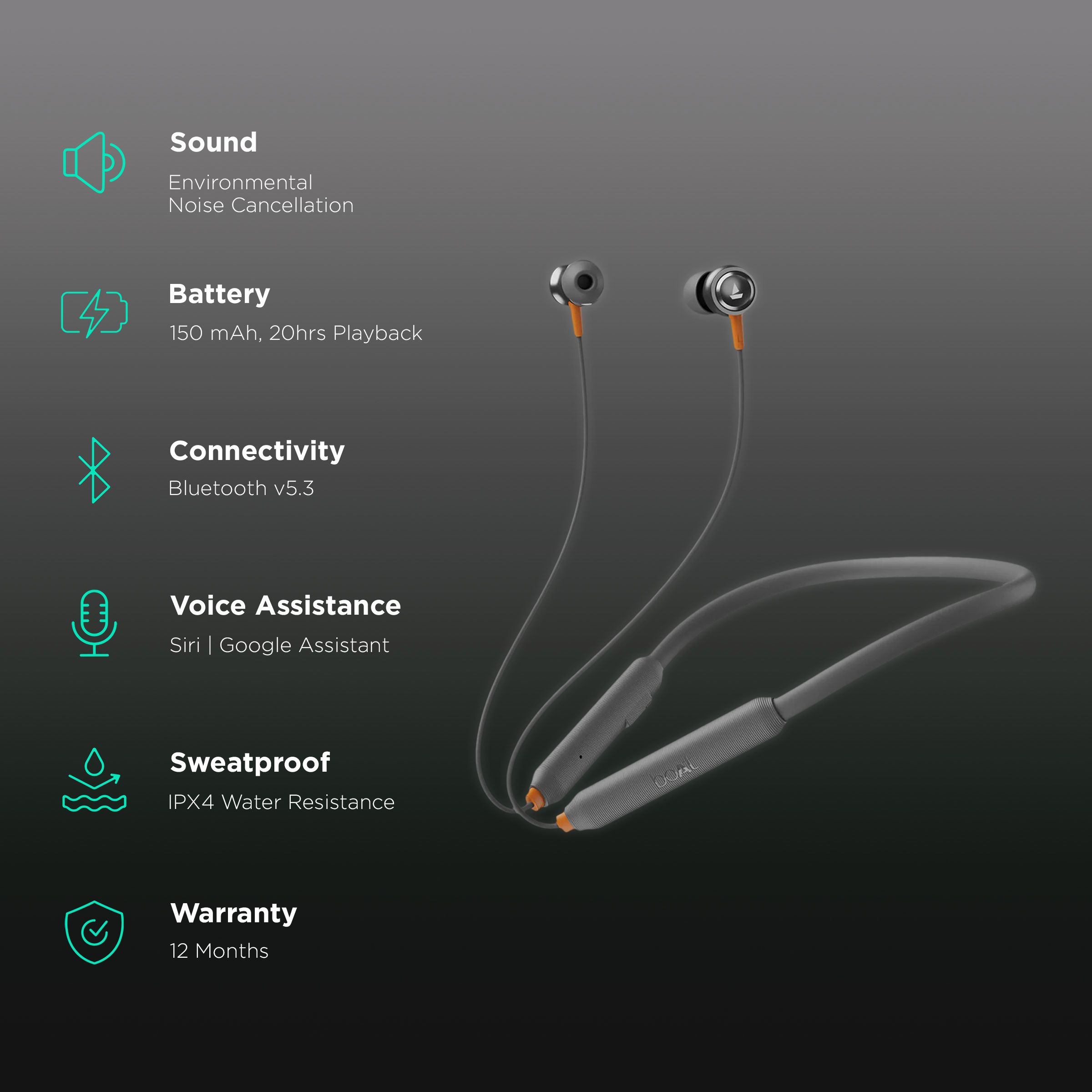 boAt Rockerz 185 Pro Neckband with Environmental Noise Cancellation (IPX4 Water Resistant, ASAP Charge, Fiery Grey) boAt Rockerz 185 Pro Neckband with Environmental Noise Cancellation (IPX4 Water Resistant, ASAP Charge, Fiery Grey)_2