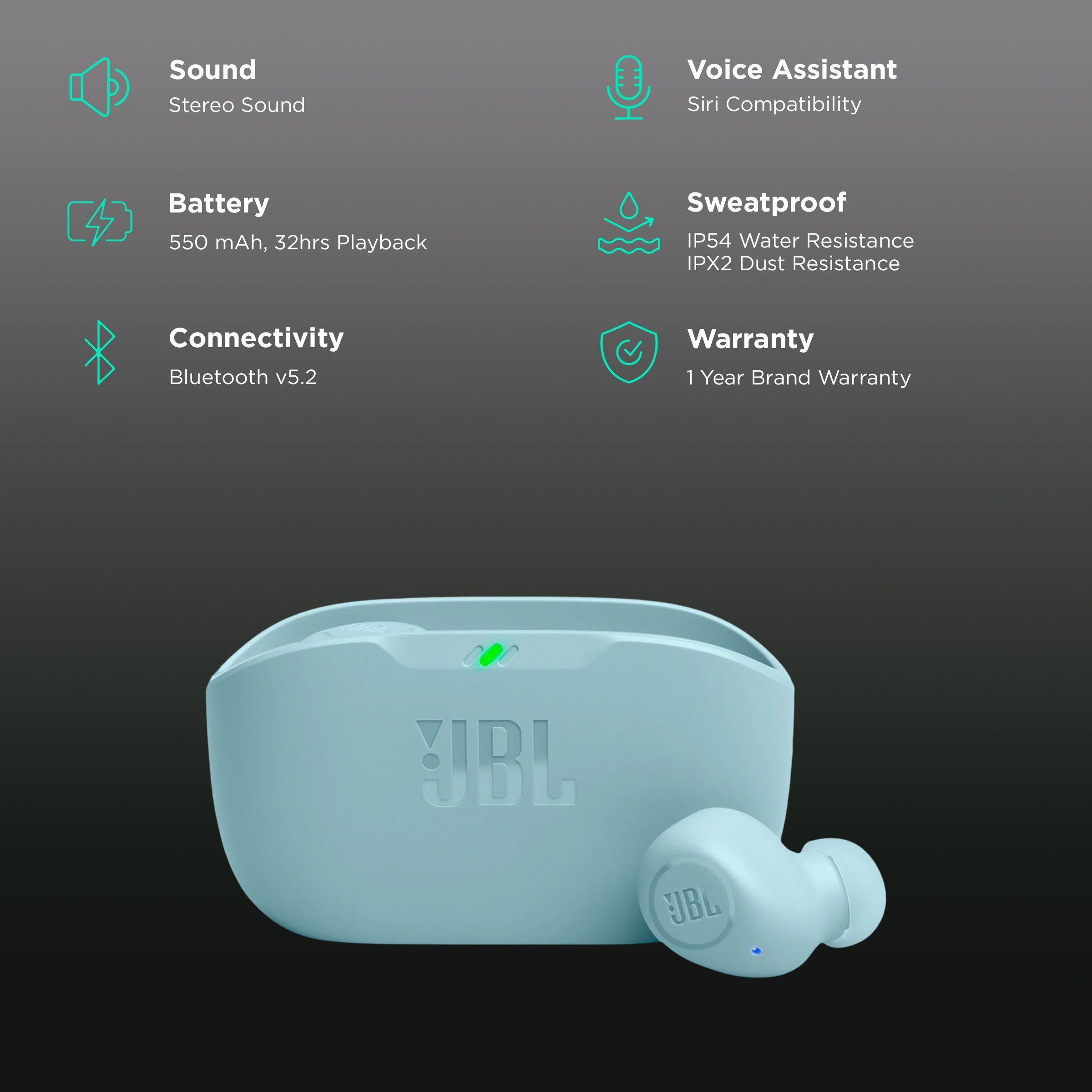 JBL Wave Buds JBLWBUDSMIT TWS Earbuds (IP54 Water Resistance, Deep Bass Sound, Mint)_2
